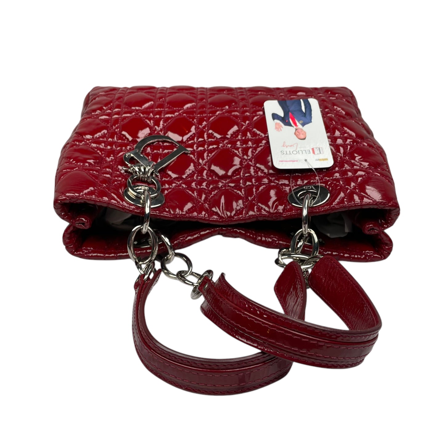 Christian Dior Lady Dior Soft Cannage Patent Quilted Silver Med Shoulder Purse