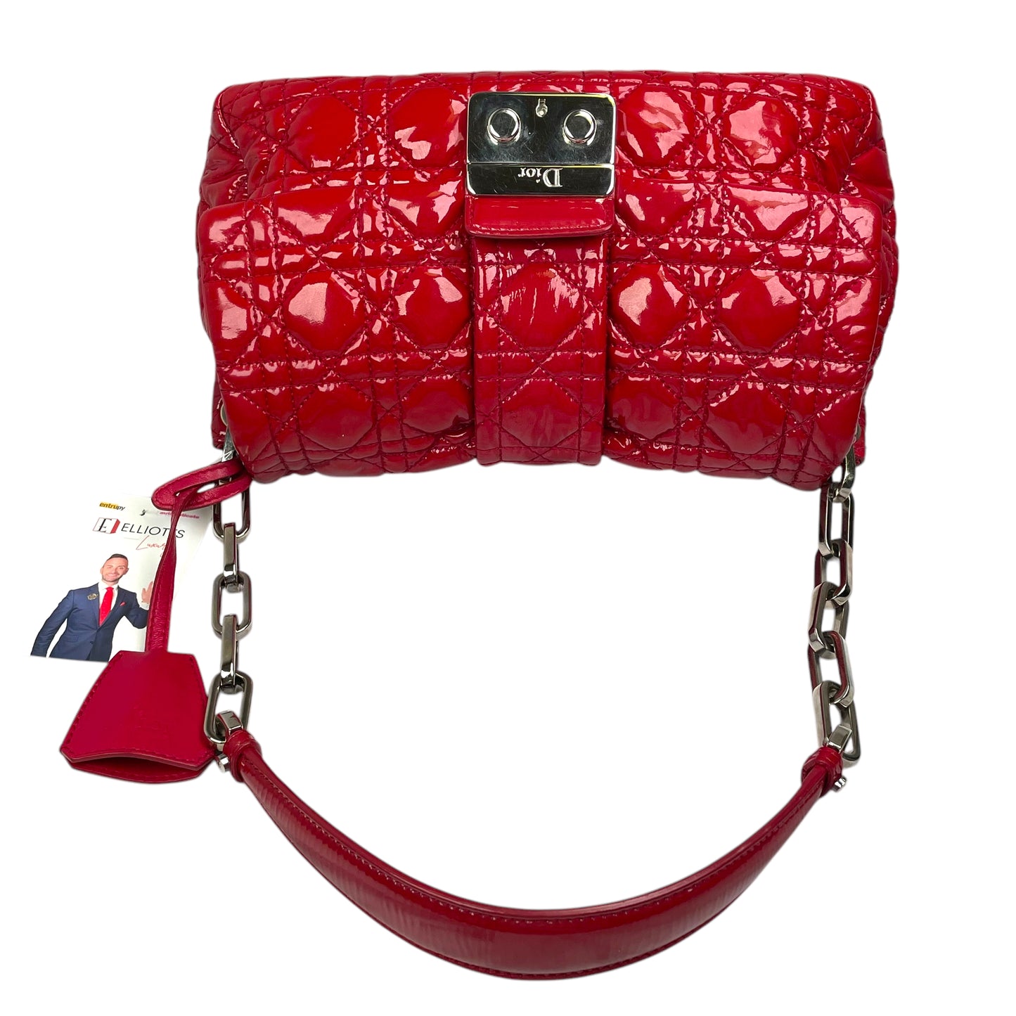 Christian Dior Red New Lock Patent Cannage Quilted Flap Shoulder Chain Purse