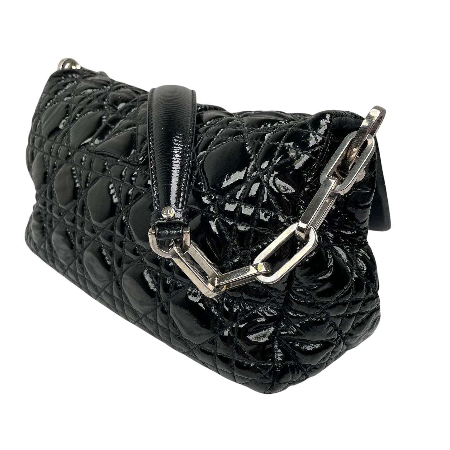 Christian Dior Black New Lock Patent Cannage Quilted Flap Shoulder Chain Purse