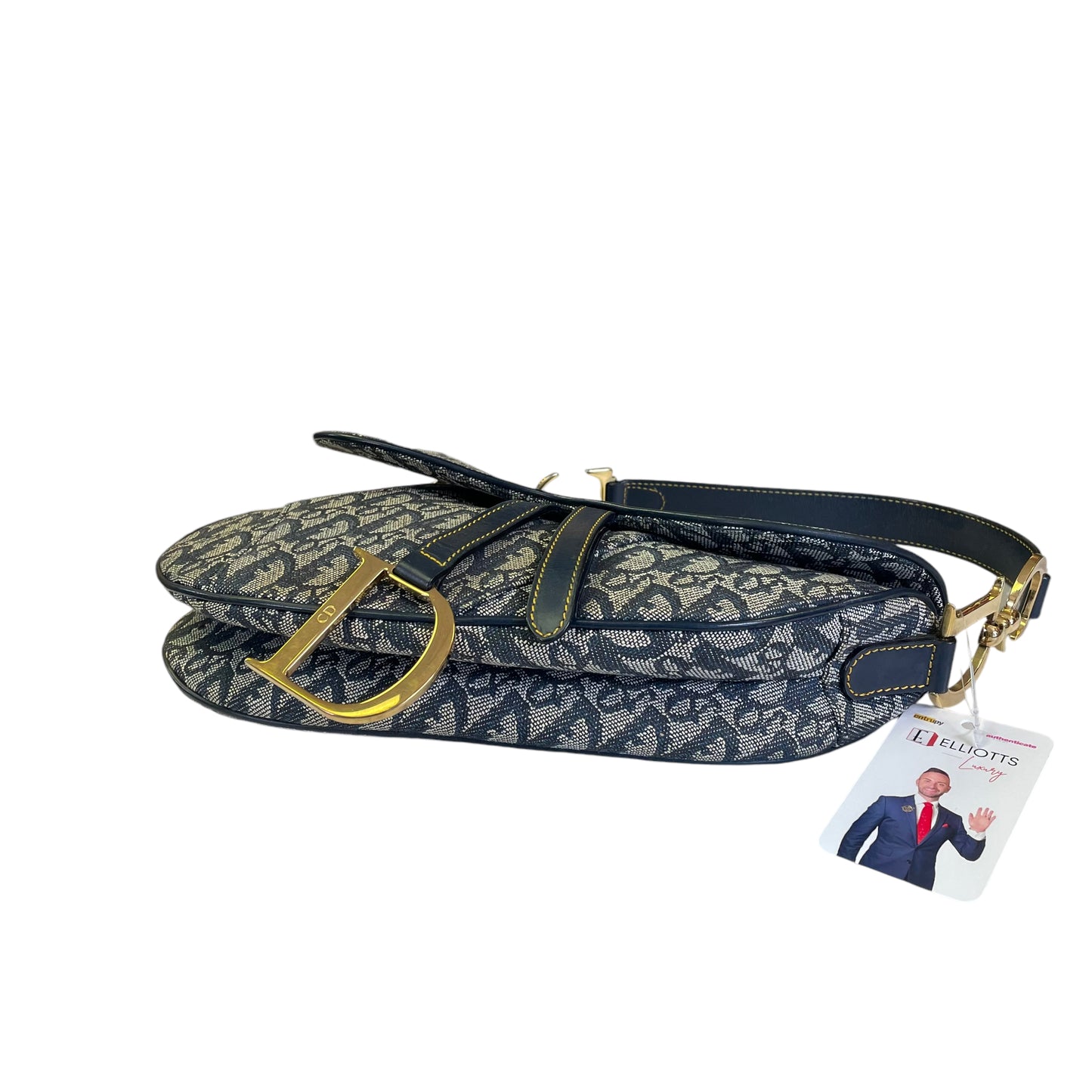 Christian Dior Oblique Classic Navy Trotter Monogram Gold Saddle Flap Shoulder Bag