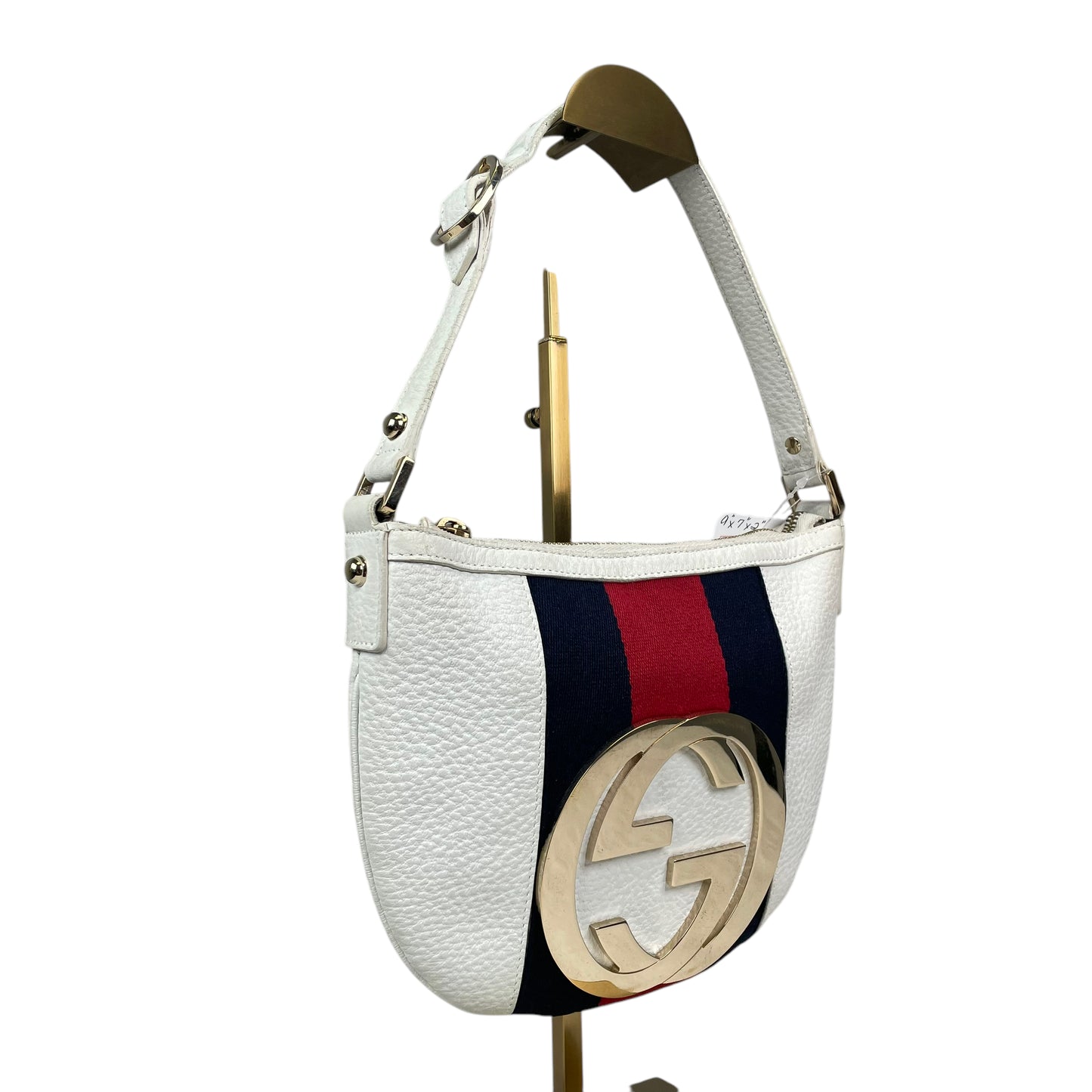 Gucci GG Sherry Blondie White Small Pebbled Gold Tone Hardware Shoulder Purse