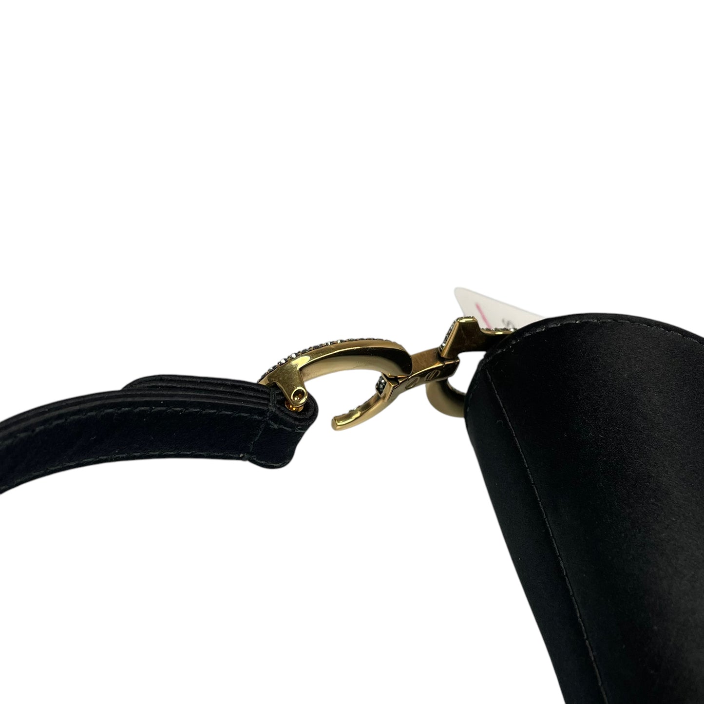 Christian Dior Mini Saddle Bag Black Silk Satin Crystal Encrusted Gold Hardware