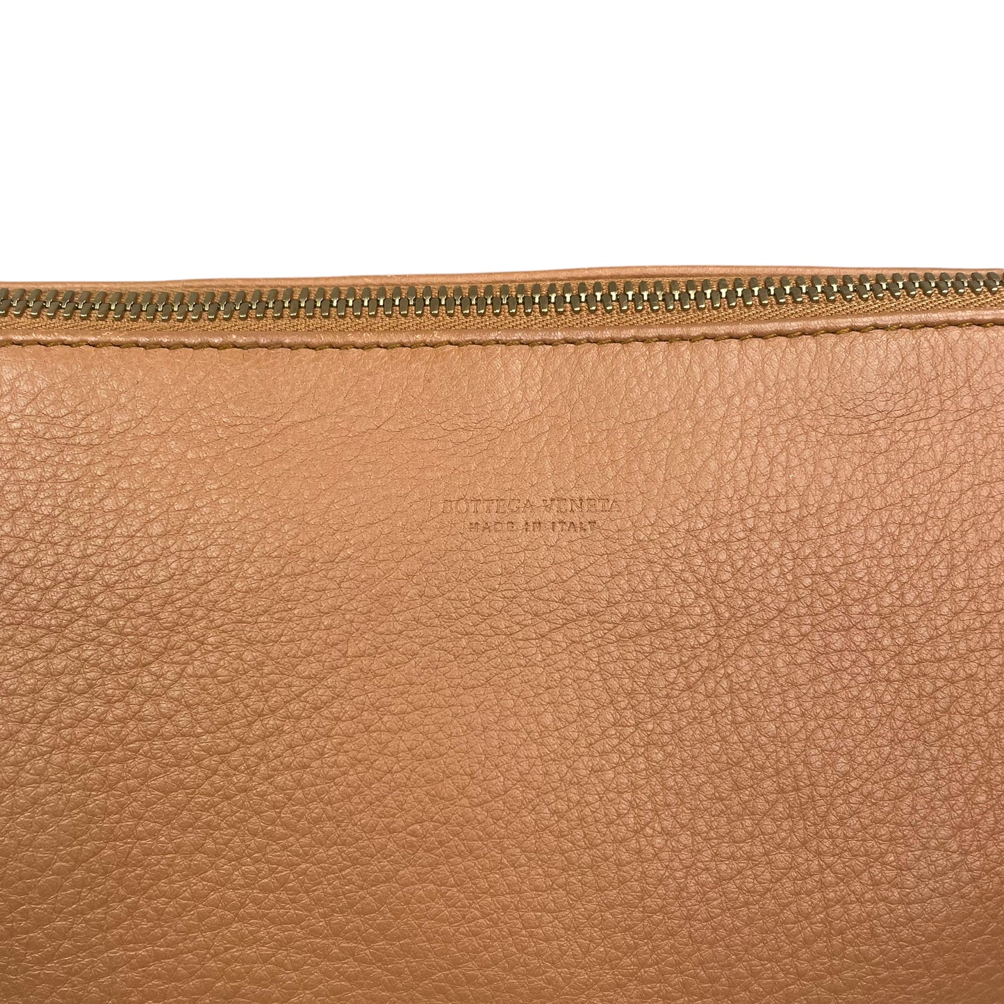 Bottega Veneta Leather Toiletry Bag Tan Pebbled Cosmetic Poouch Medium Clutch