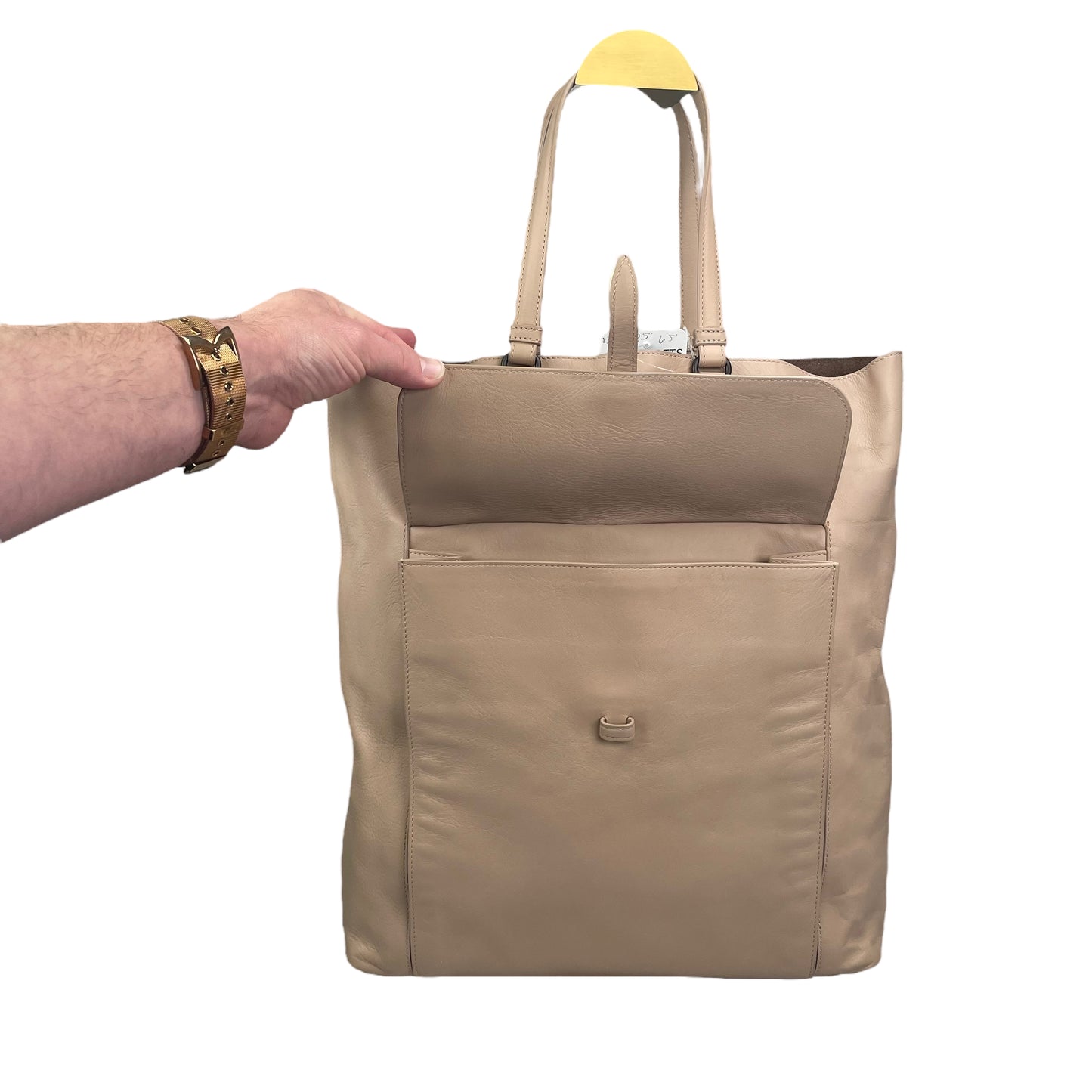 Bottega Veneta Pale Pink Gunmetal Leather Vertical Shopper Work Tote Bag Purse