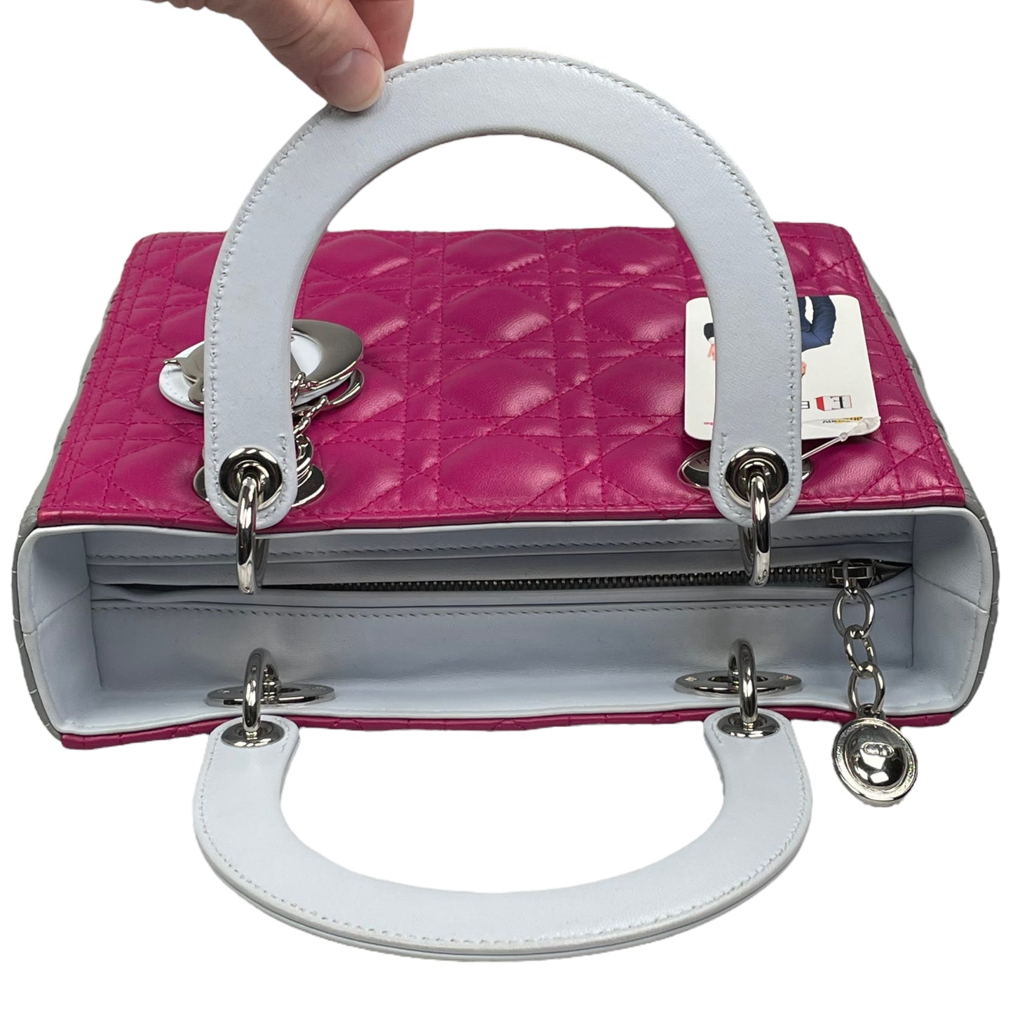 Christian Dior Lady Dior Cannage Limited Tri-Color Magenta Pale Blue Gray Purse