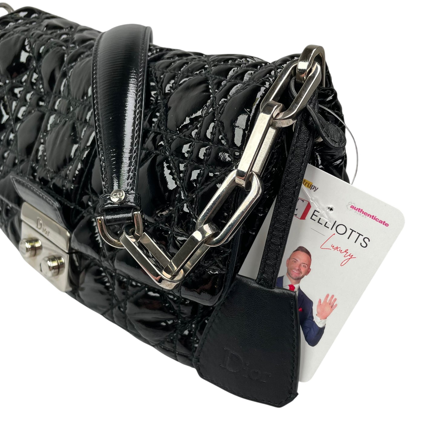 Christian Dior Black New Lock Patent Cannage Quilted Flap Shoulder Chain Purse