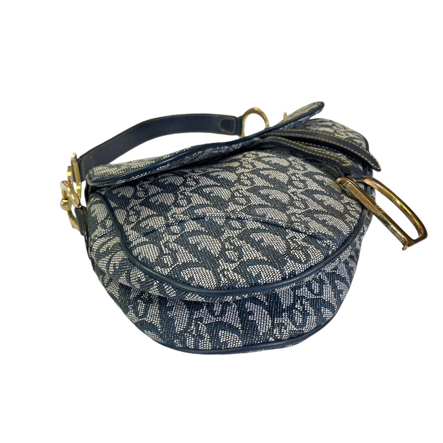 Christian Dior Oblique Classic Navy Trotter Monogram Gold Saddle Flap Shoulder Bag