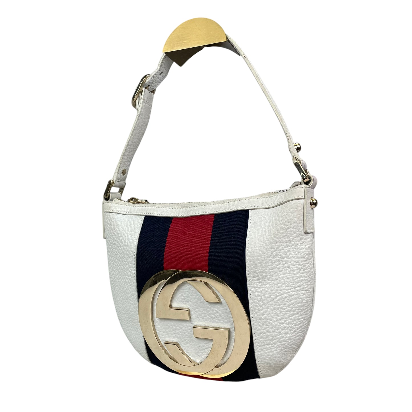 Gucci GG Sherry Blondie White Small Pebbled Gold Tone Hardware Shoulder Purse
