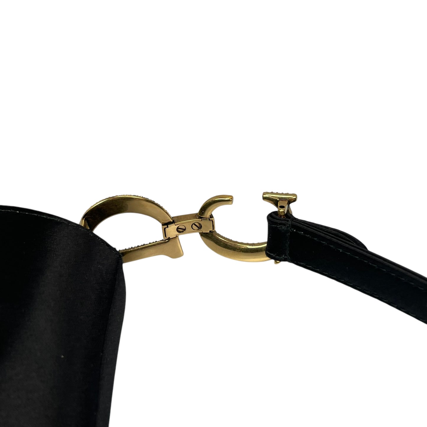 Christian Dior Mini Saddle Bag Black Silk Satin Crystal Encrusted Gold Hardware