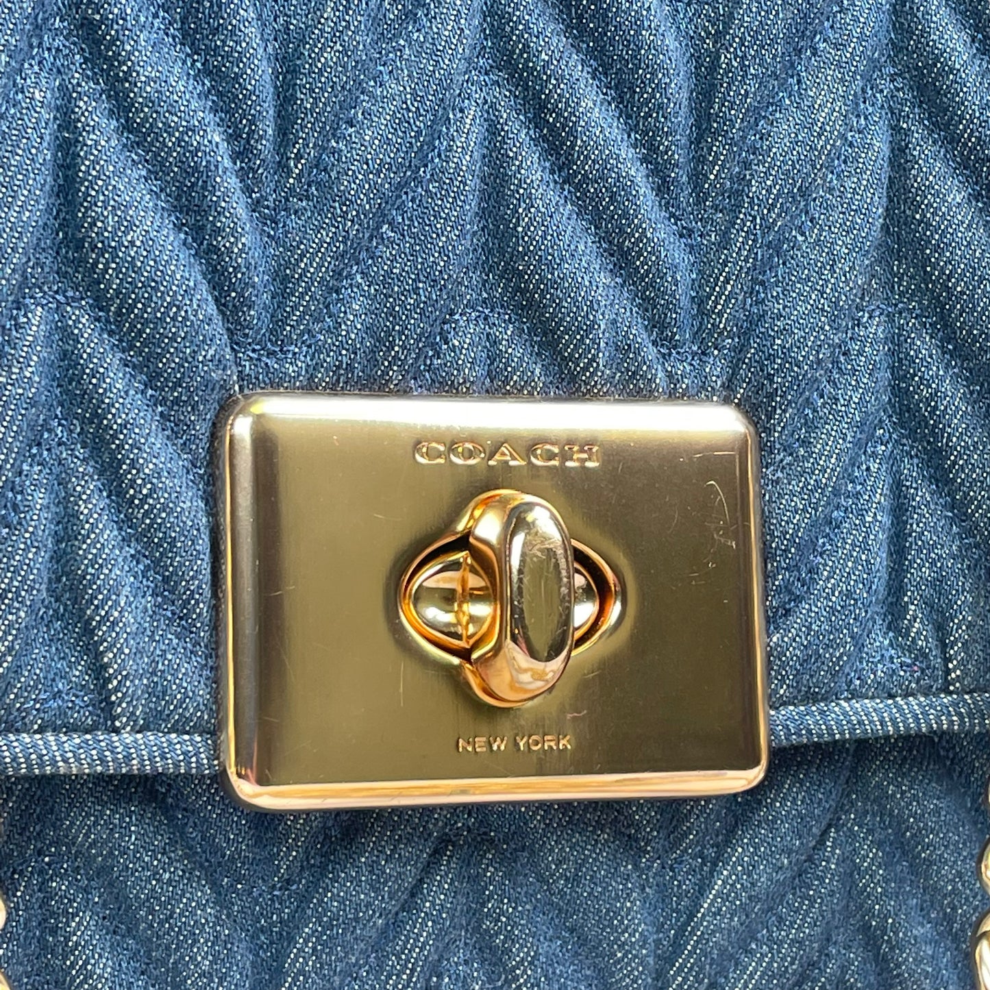 Coach Cassidy Denim Twist Quilted 2-Way Flap Turn-Lock Crossbody Shoulder Purse