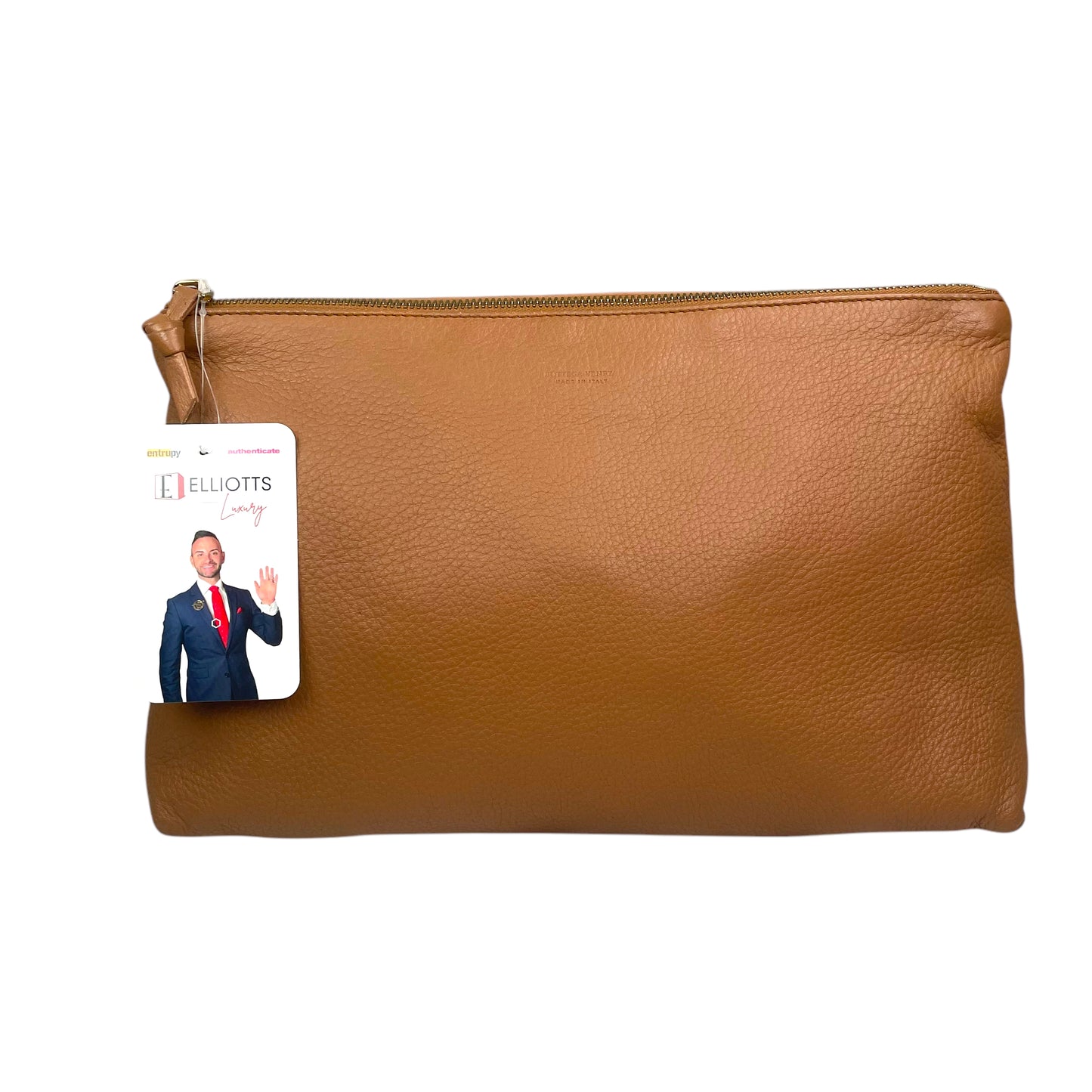 Bottega Veneta Leather Toiletry Bag Tan Pebbled Cosmetic Poouch Medium Clutch