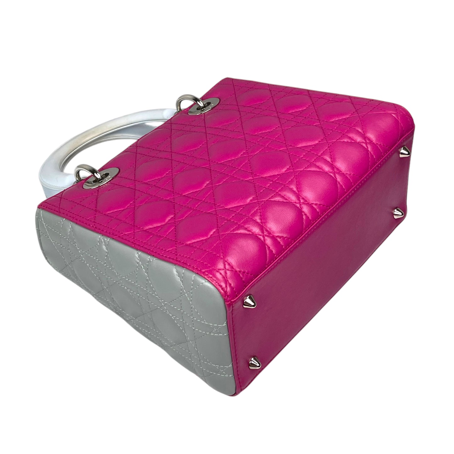 Christian Dior Lady Dior Cannage Limited Tri-Color Magenta Pale Blue Gray Purse