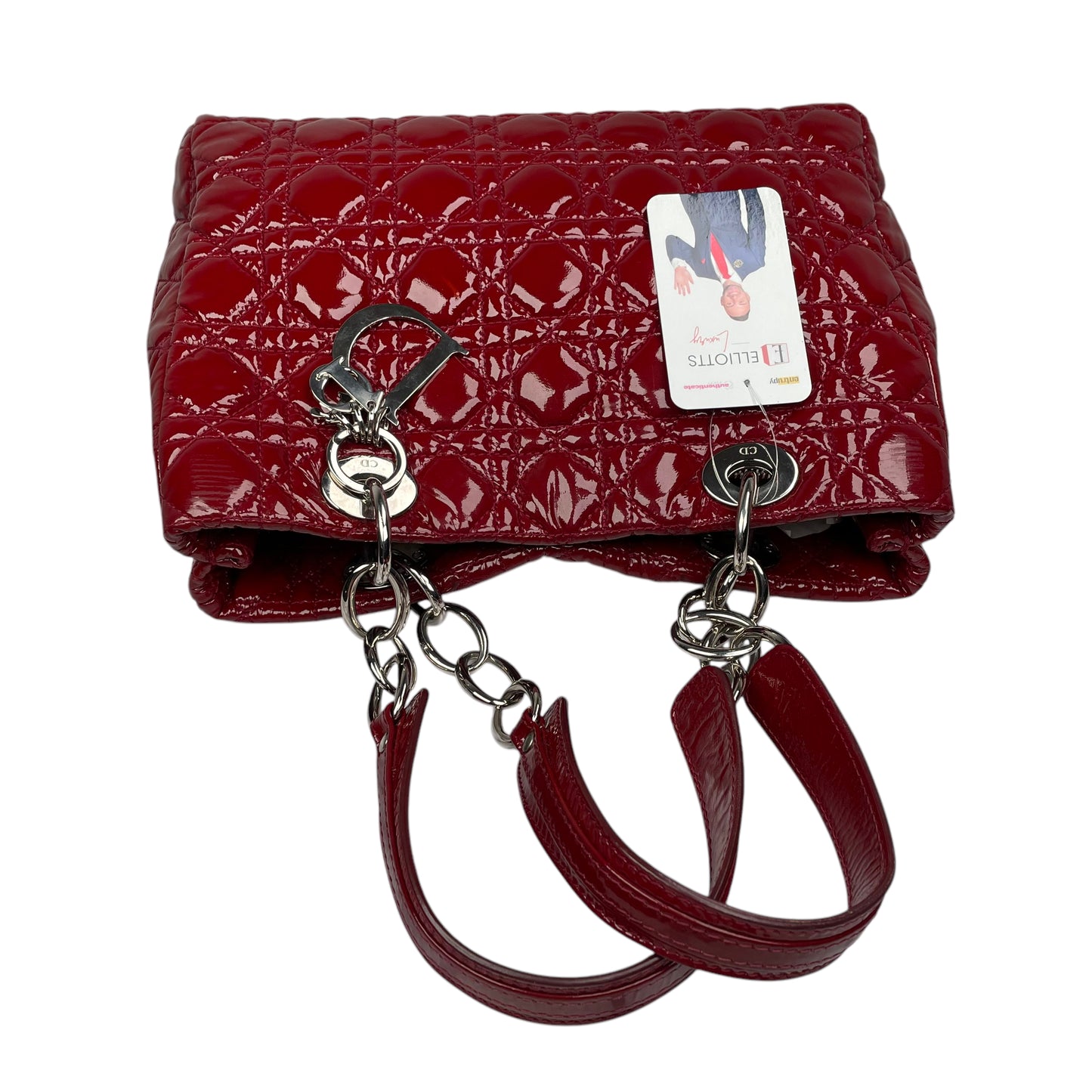 Christian Dior Lady Dior Soft Cannage Patent Quilted Silver Med Shoulder Purse