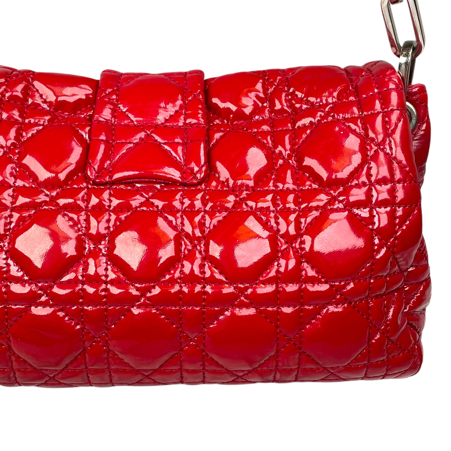 Christian Dior Red New Lock Patent Cannage Quilted Flap Shoulder Chain Purse