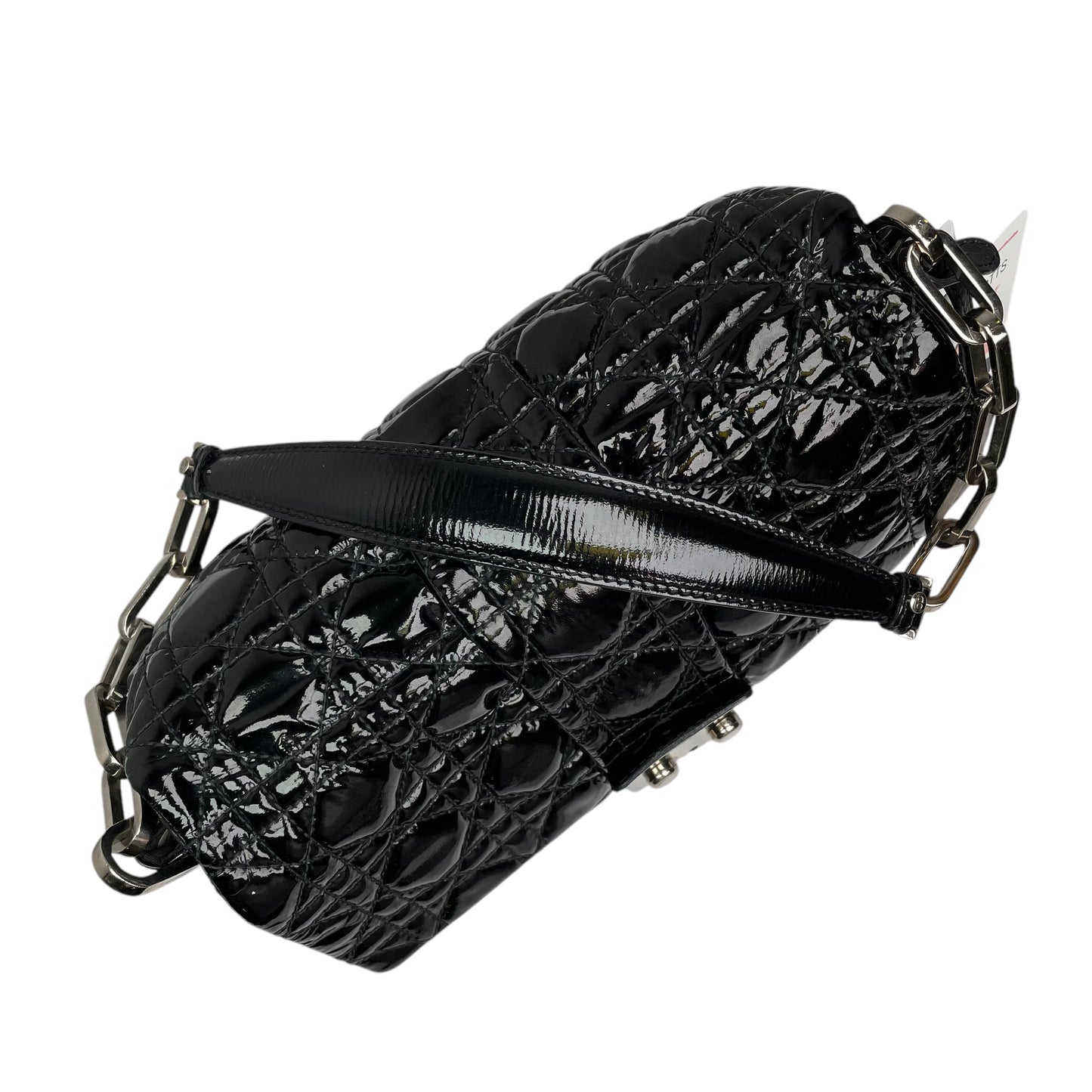 Christian Dior Black New Lock Patent Cannage Quilted Flap Shoulder Chain Purse