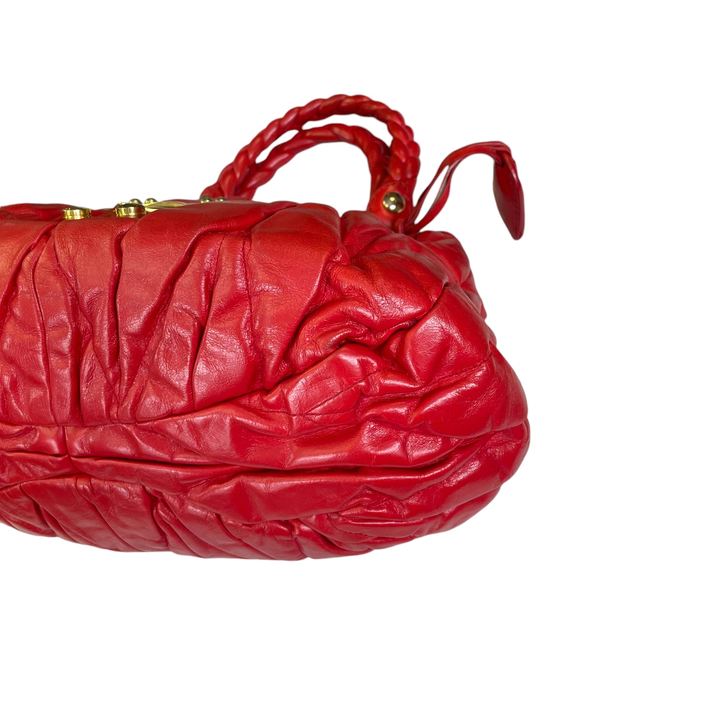 Miu Miu Tomato Red Rosa Matelasse Leather Two Way Gold Pretzel Crossbody Purse