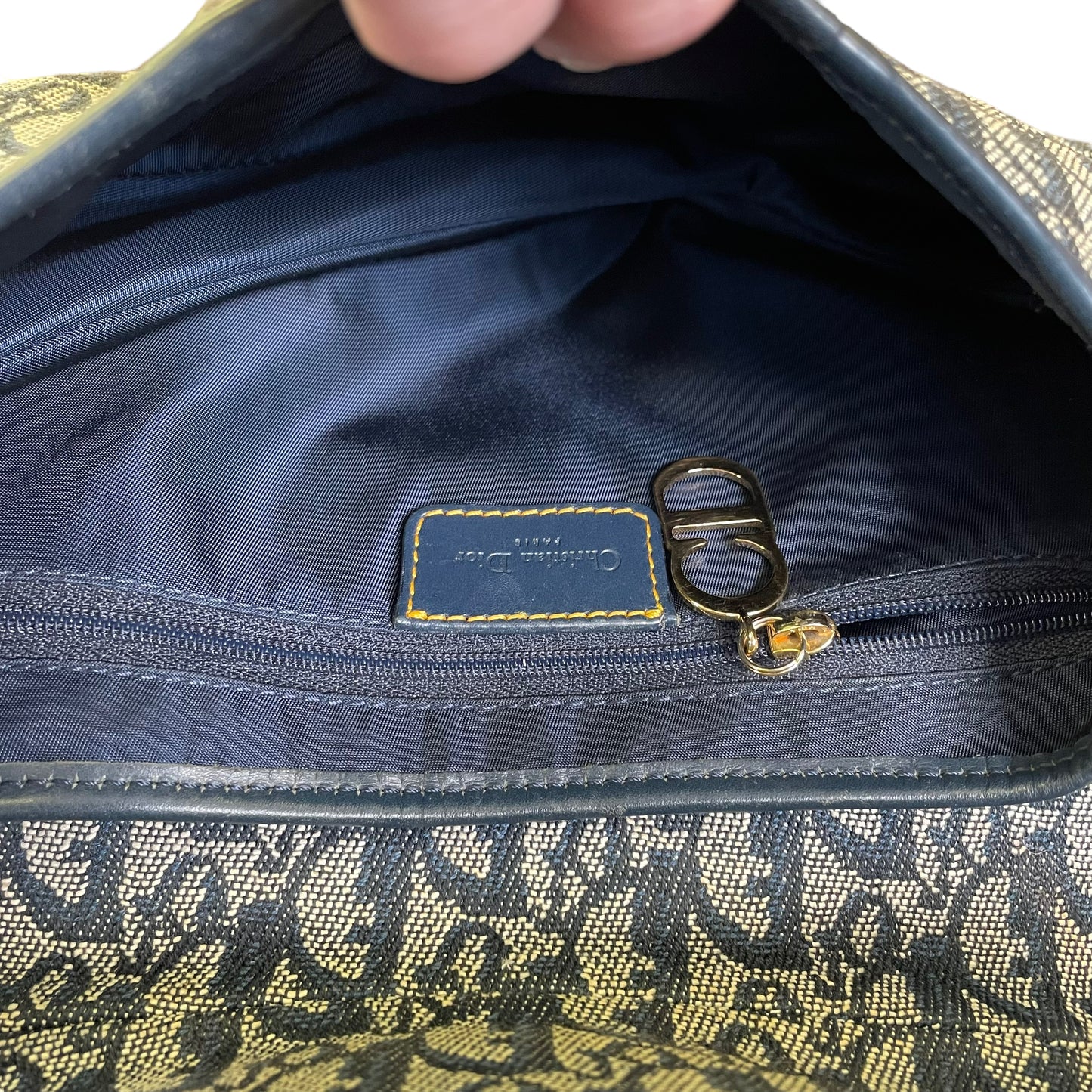 Christian Dior Oblique Classic Navy Trotter Monogram Gold Saddle Flap Shoulder Bag