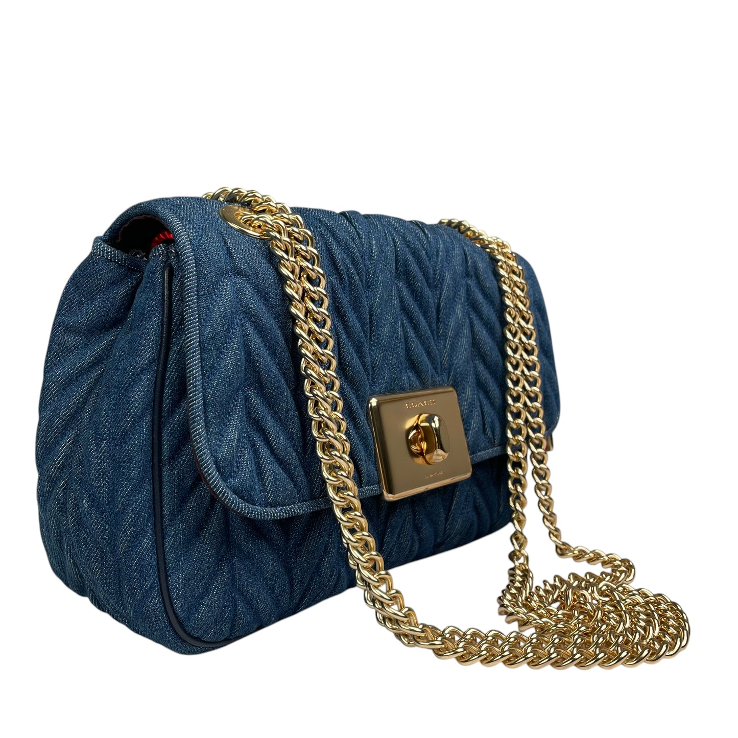 Coach Cassidy Denim Twist Quilted 2-Way Flap Turn-Lock Crossbody Shoulder Purse