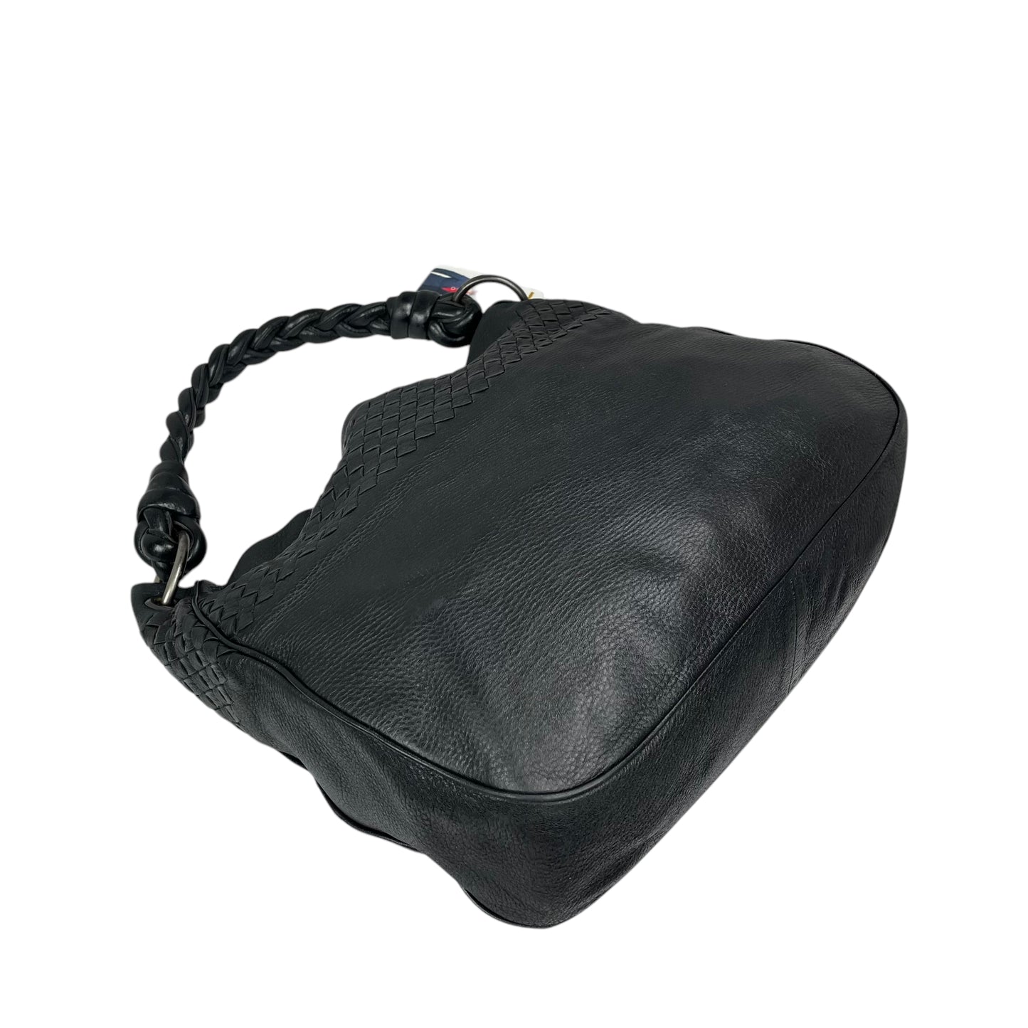 Bottega Veneta Intrecciato Black Medium Leather Gunmetal Hobo Shoulder Purse