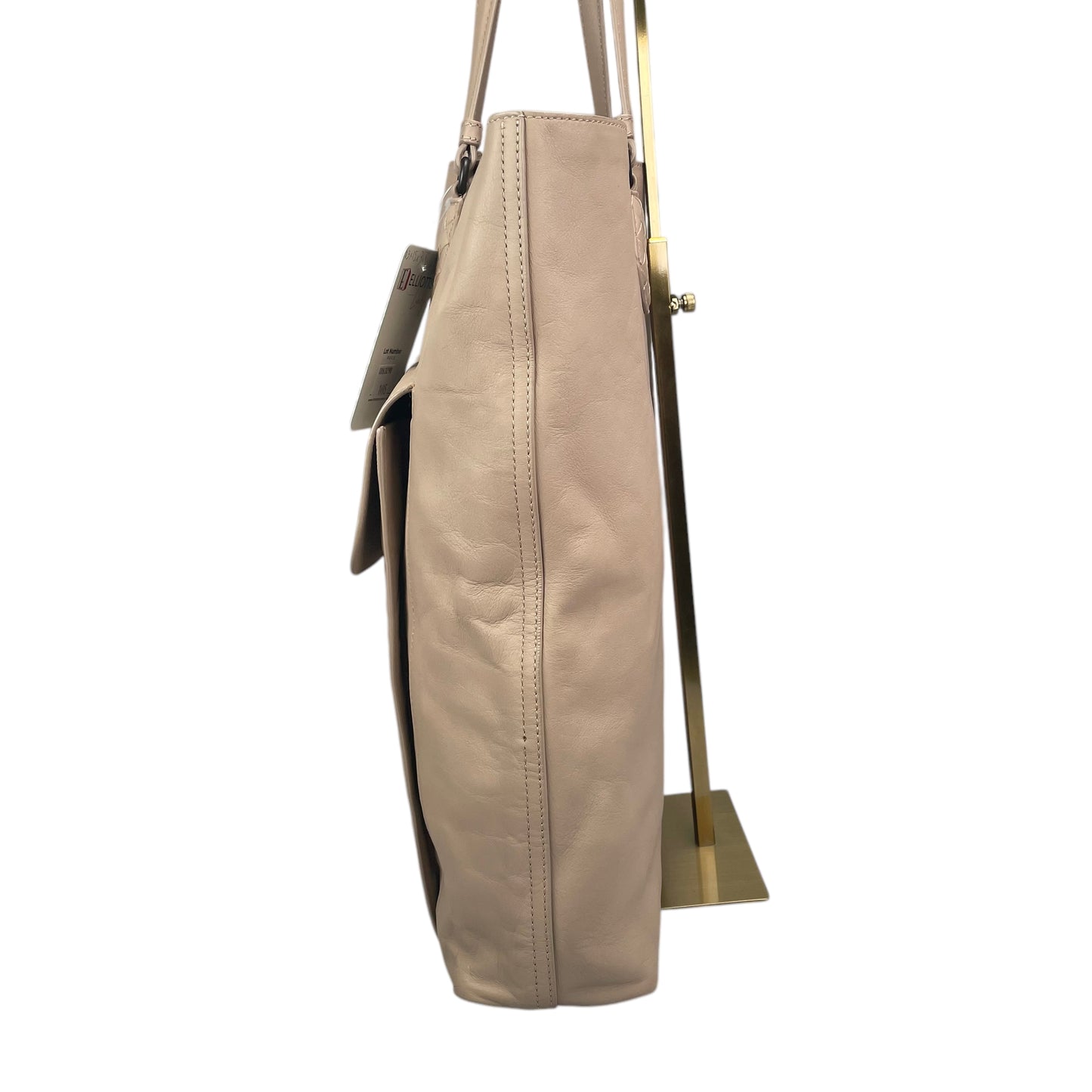 Bottega Veneta Pale Pink Gunmetal Leather Vertical Shopper Work Tote Bag Purse