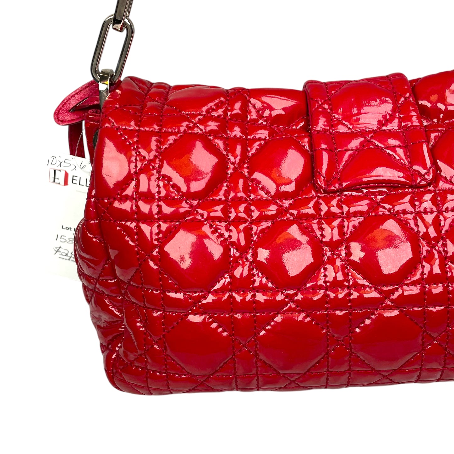 Christian Dior Red New Lock Patent Cannage Quilted Flap Shoulder Chain Purse