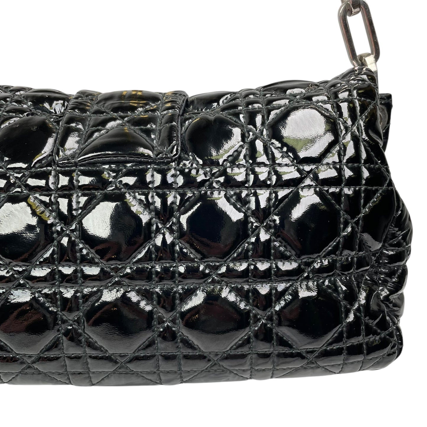 Christian Dior Black New Lock Patent Cannage Quilted Flap Shoulder Chain Purse