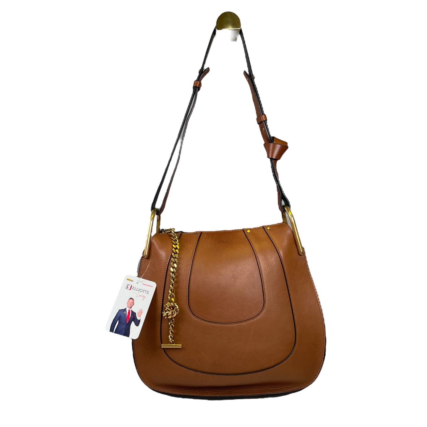 Chloe Haley Calf Skin Equestrian Bourbon Brown Bucket 2 Way Crossbody Shoulder Purse