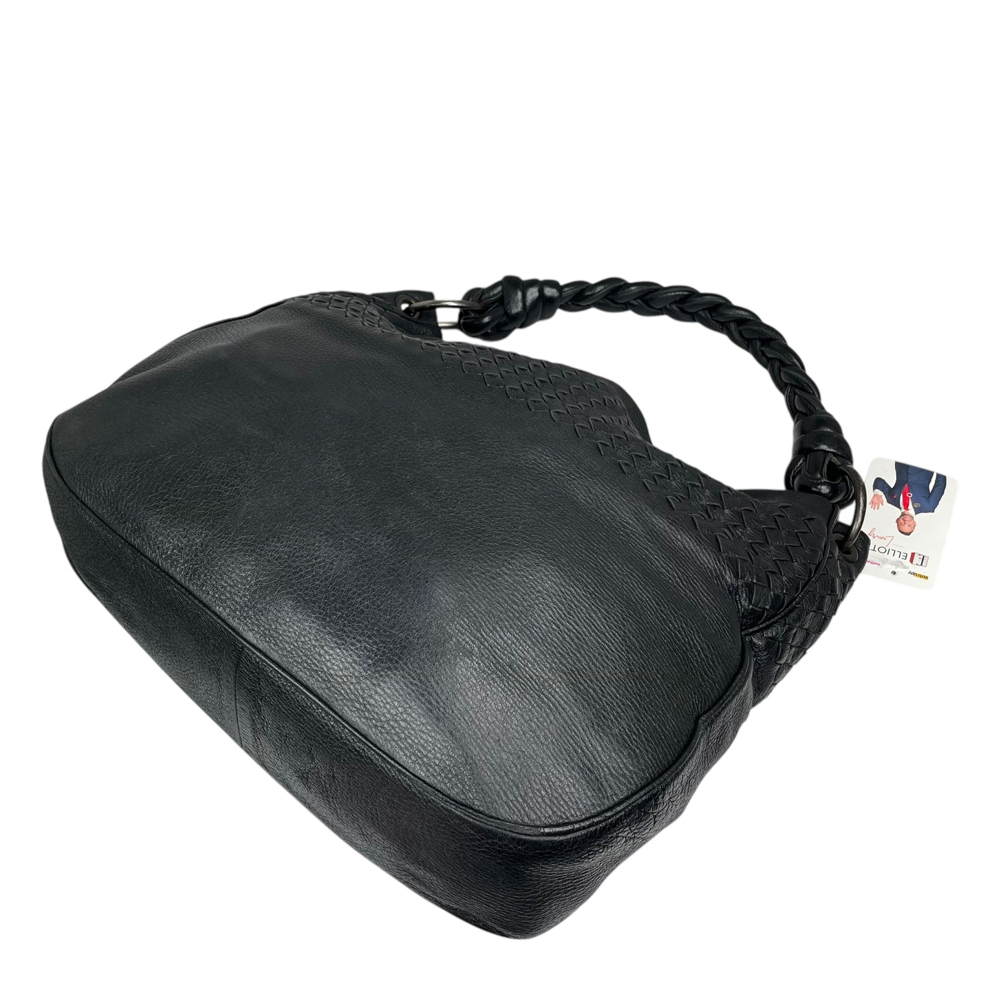 Bottega Veneta Intrecciato Black Medium Leather Gunmetal Hobo Shoulder Purse