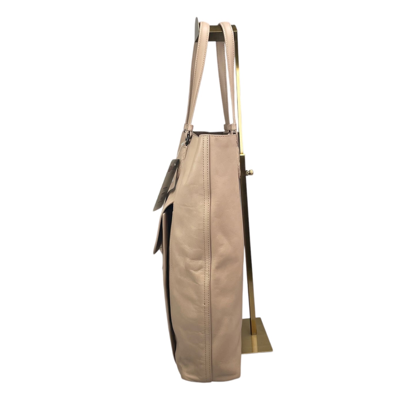 Bottega Veneta Pale Pink Gunmetal Leather Vertical Shopper Work Tote Bag Purse