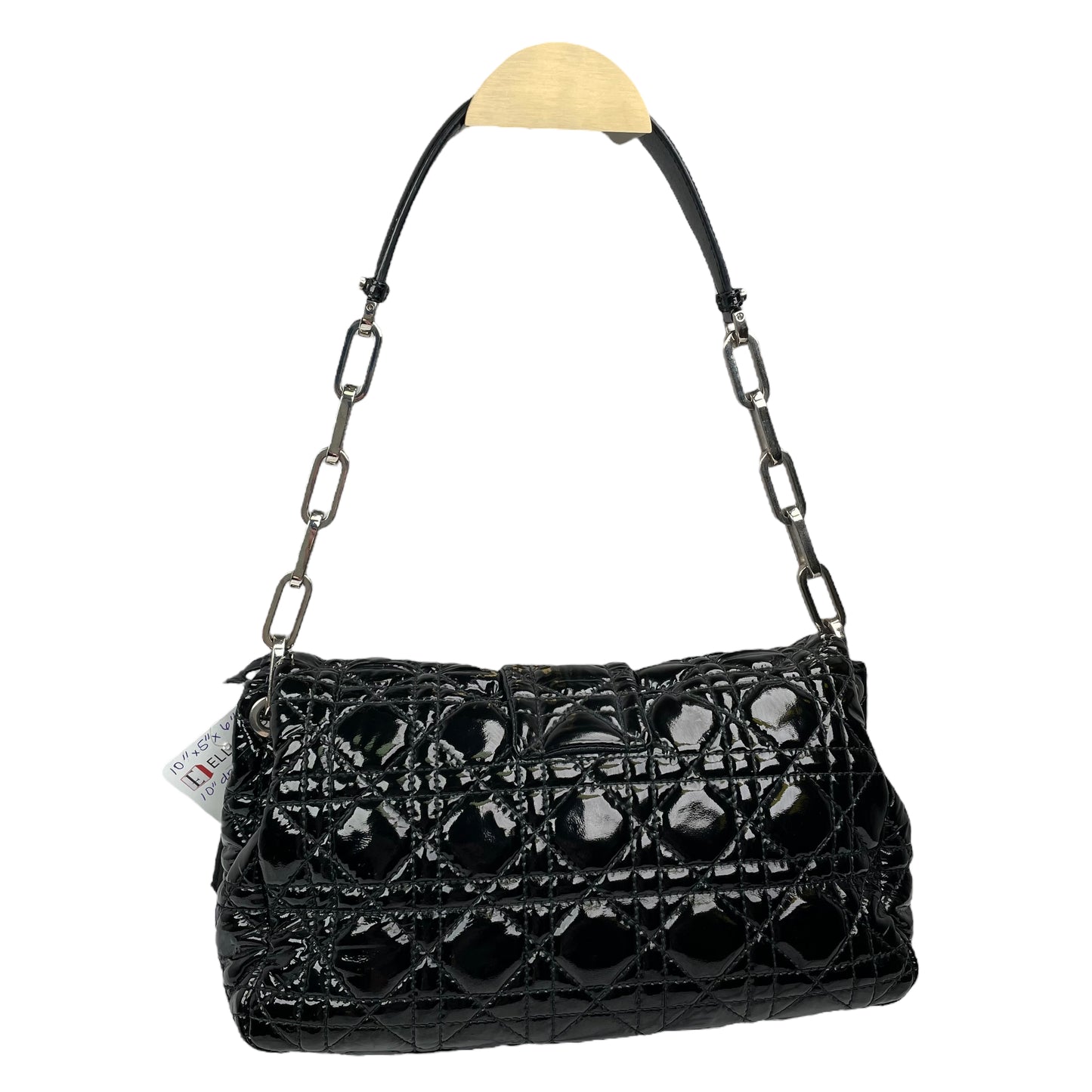 Christian Dior Black New Lock Patent Cannage Quilted Flap Shoulder Chain Purse