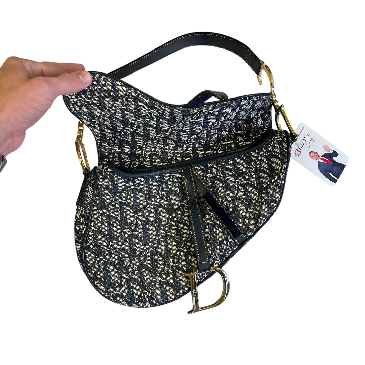 Christian Dior Oblique Classic Navy Trotter Monogram Gold Saddle Flap Shoulder Bag