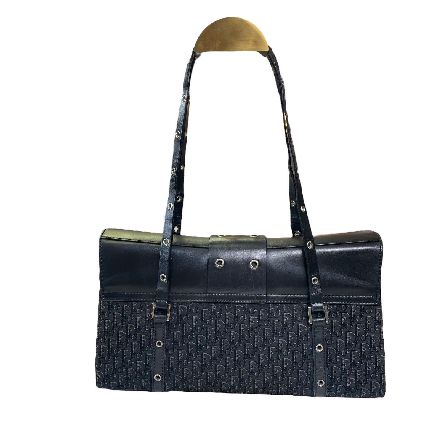 Christian Dior Diorissimo Street Chic East West Leather Trotter Monogram Shoulder Leather Black Purse