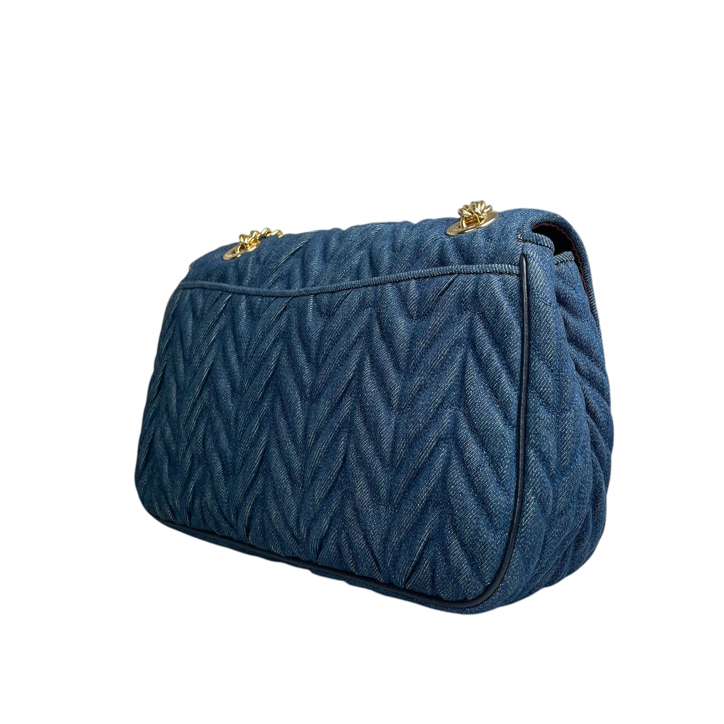 Coach Cassidy Denim Twist Quilted 2-Way Flap Turn-Lock Crossbody Shoulder Purse