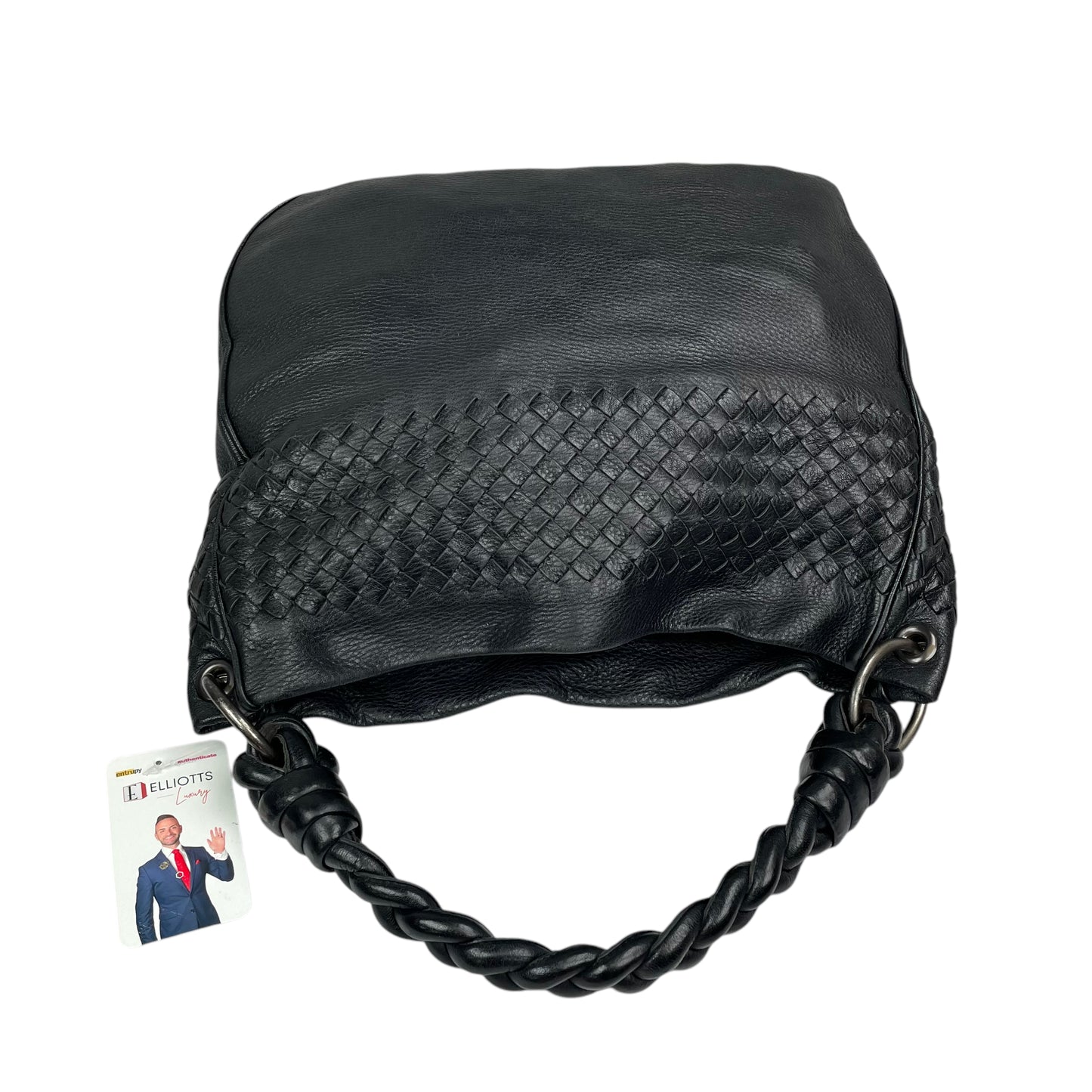 Bottega Veneta Intrecciato Black Medium Leather Gunmetal Hobo Shoulder Purse