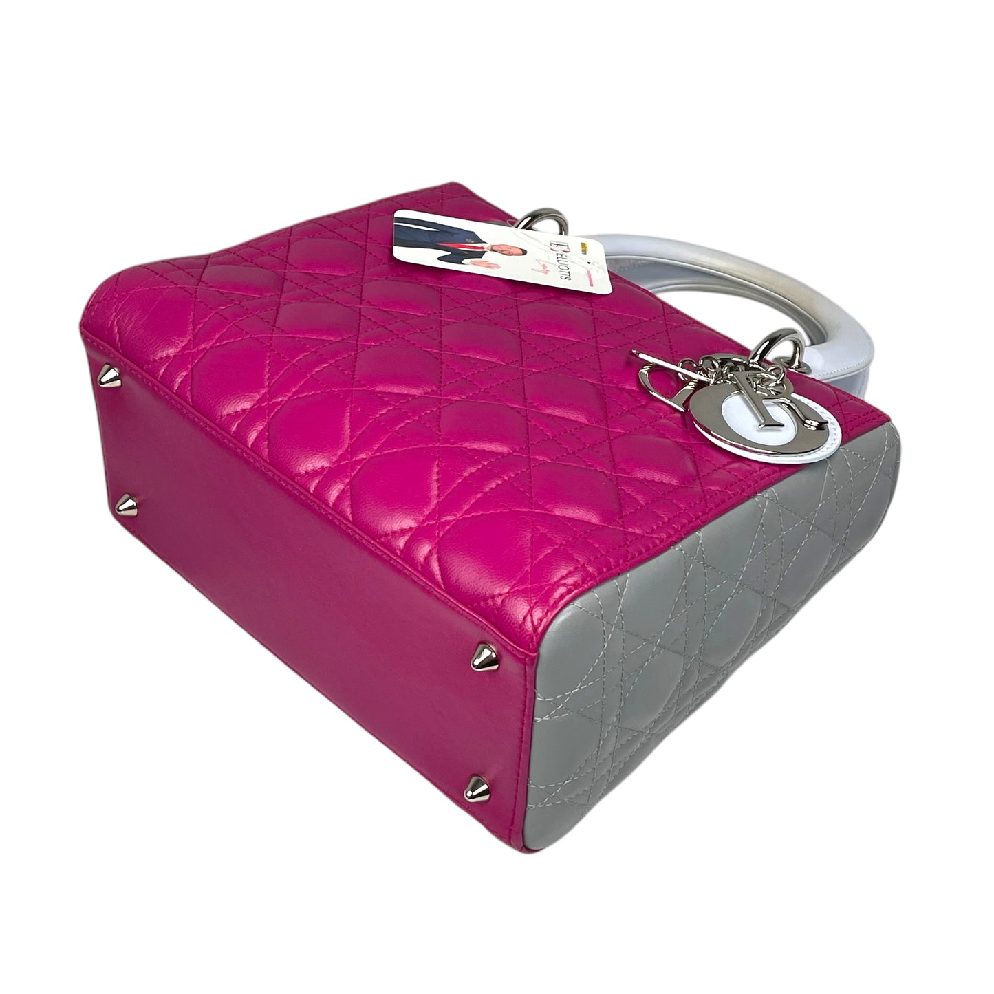 Christian Dior Lady Dior Cannage Limited Tri-Color Magenta Pale Blue Gray Purse