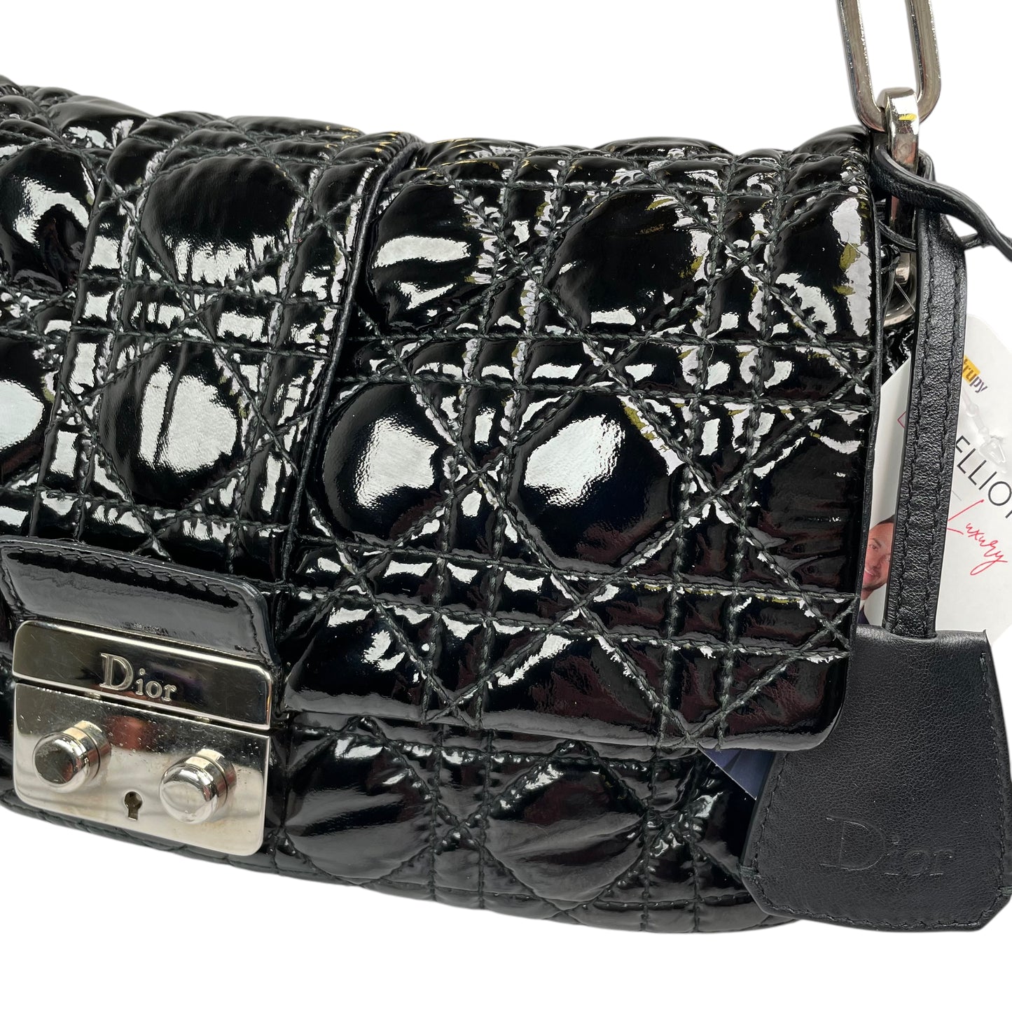 Christian Dior Black New Lock Patent Cannage Quilted Flap Shoulder Chain Purse