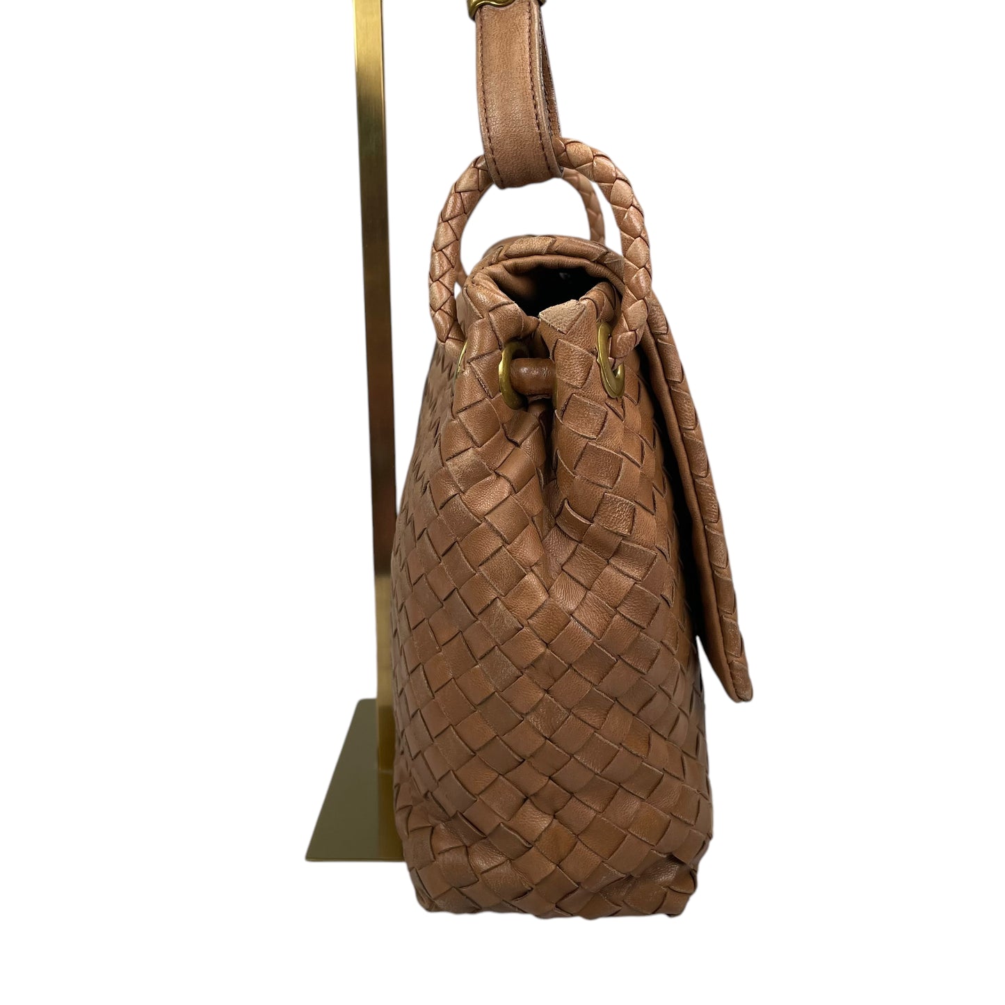 Bottega Veneta Intrecciato Nappa Light Brown Leather Clutch Small Shoulder Purse