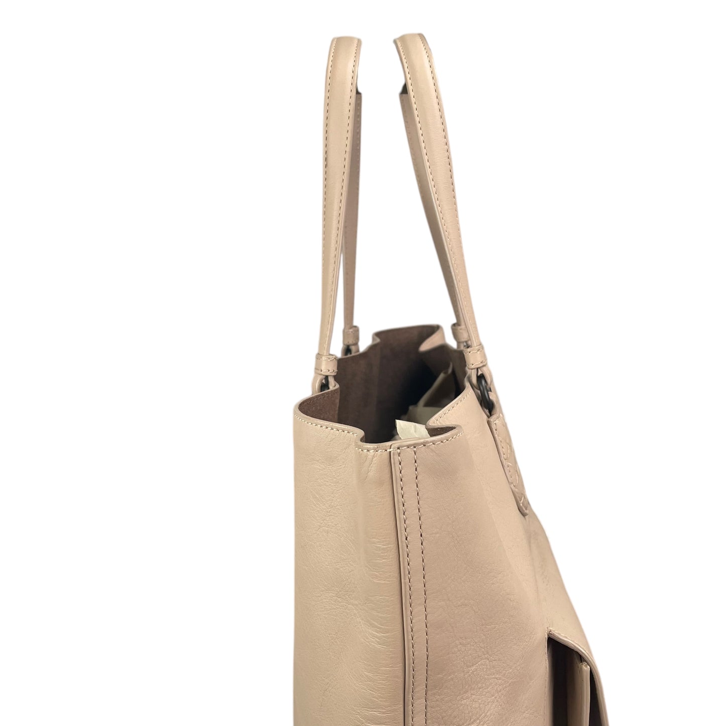 Bottega Veneta Pale Pink Gunmetal Leather Vertical Shopper Work Tote Bag Purse
