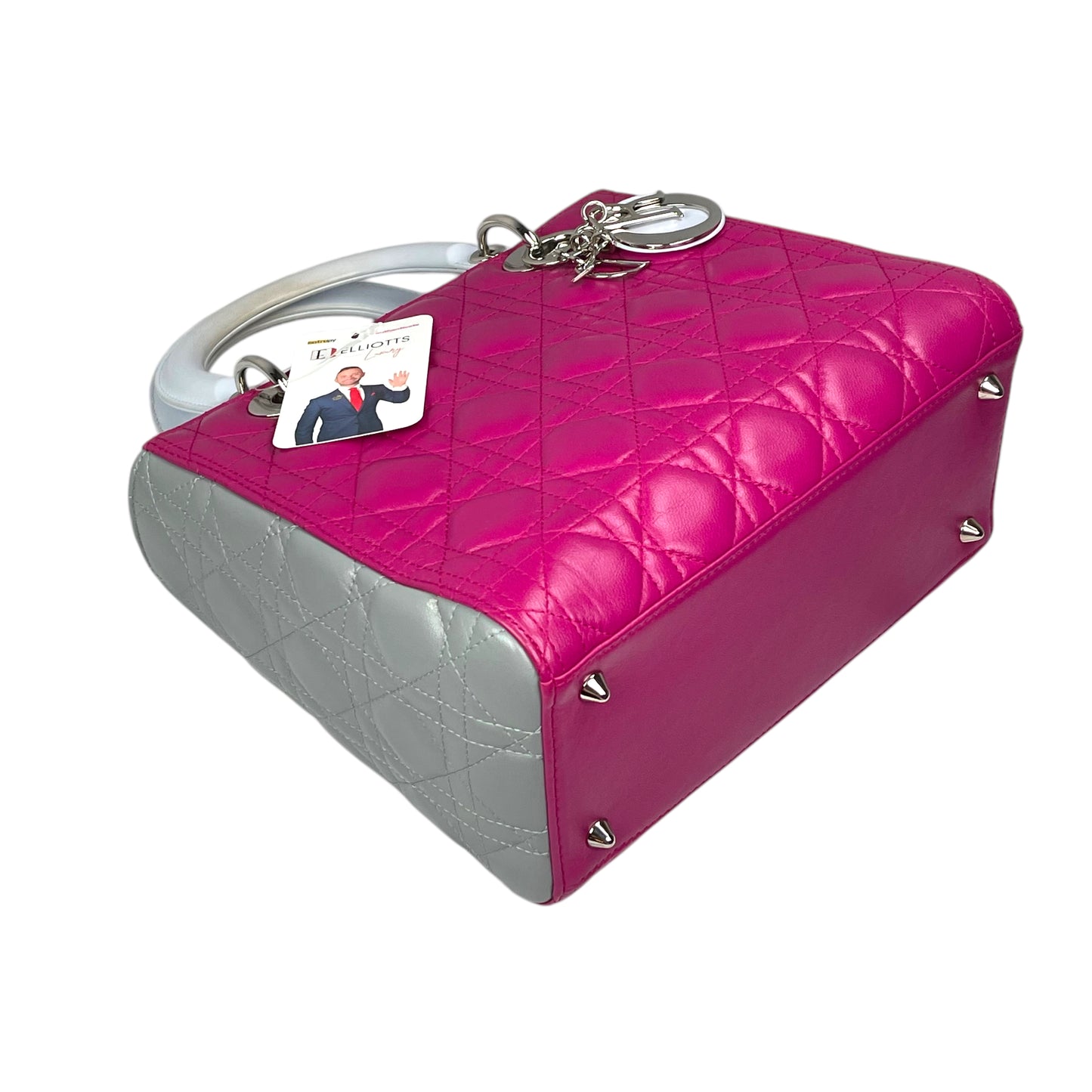 Christian Dior Lady Dior Cannage Limited Tri-Color Magenta Pale Blue Gray Purse