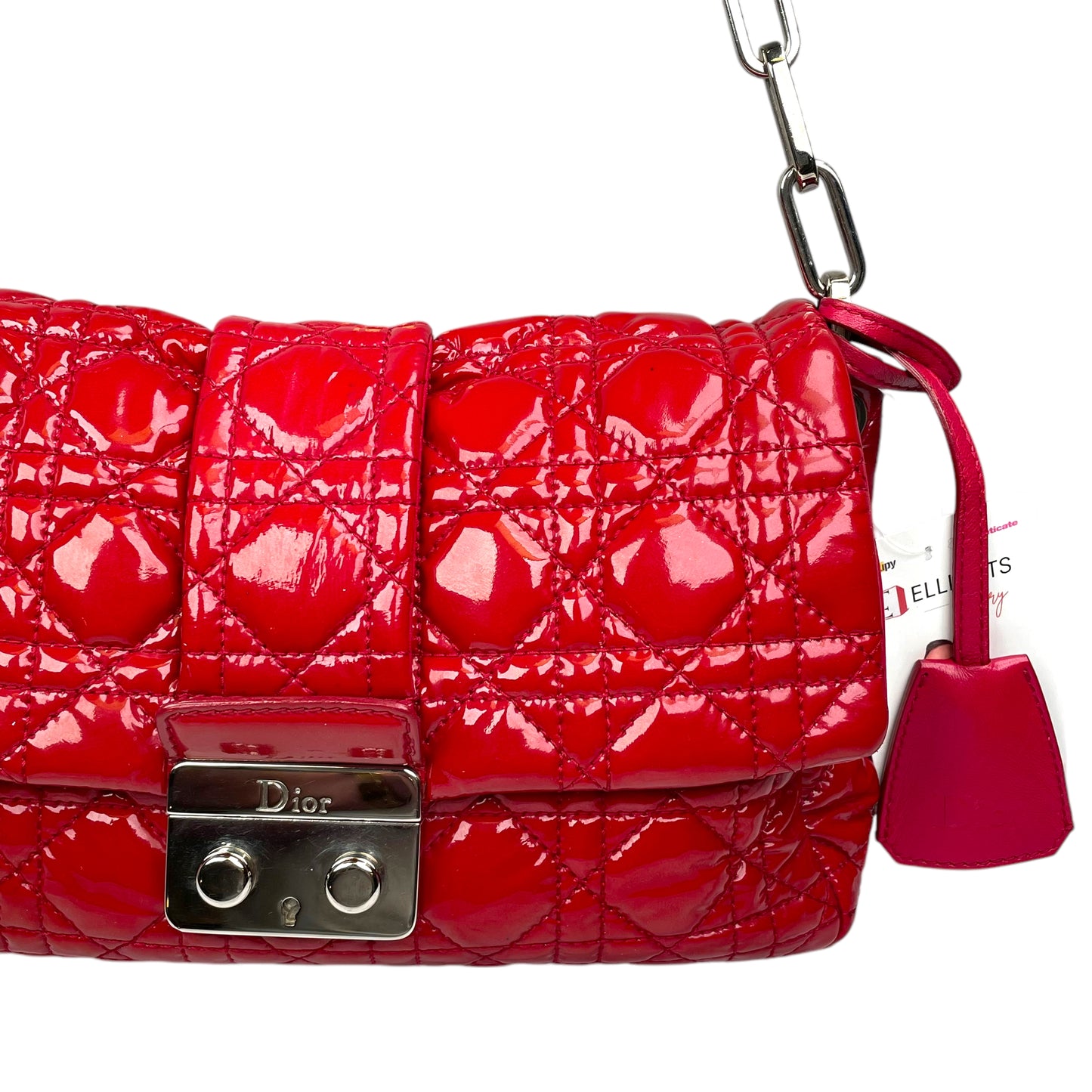 Christian Dior Red New Lock Patent Cannage Quilted Flap Shoulder Chain Purse