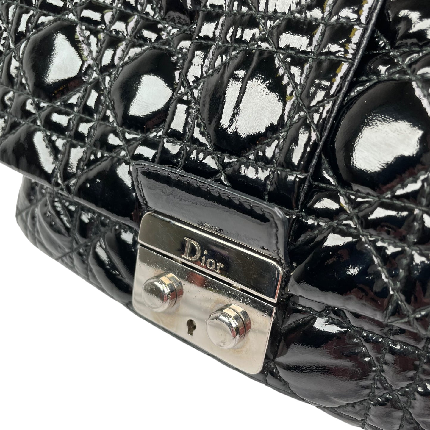 Christian Dior Black New Lock Patent Cannage Quilted Flap Shoulder Chain Purse