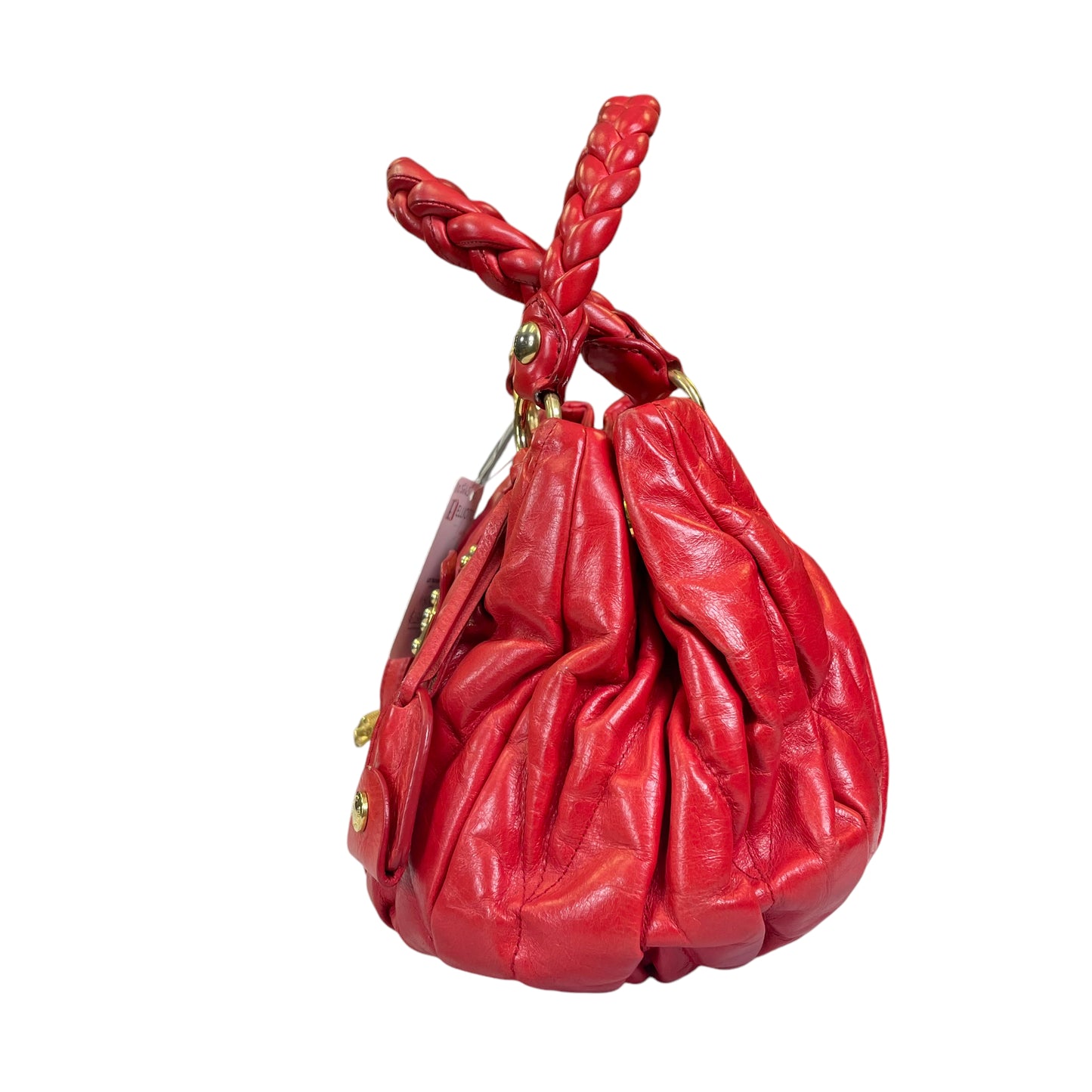 Miu Miu Tomato Red Rosa Matelasse Leather Two Way Gold Pretzel Crossbody Purse
