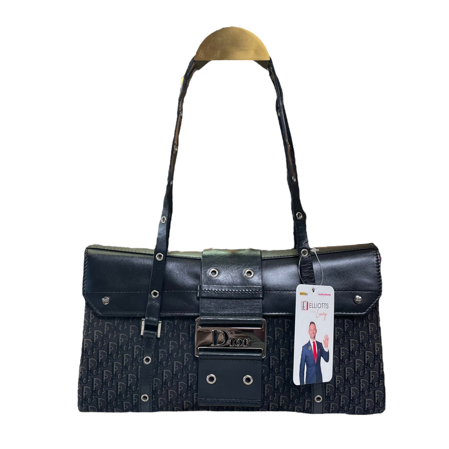 Christian Dior Diorissimo Street Chic East West Leather Trotter Monogram Shoulder Leather Black Purse