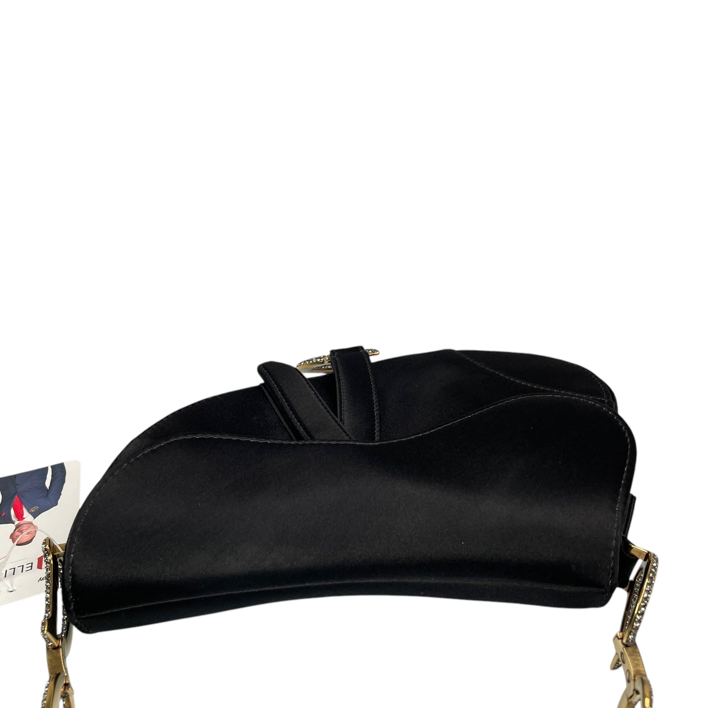 Christian Dior Mini Saddle Bag Black Silk Satin Crystal Encrusted Gold Hardware