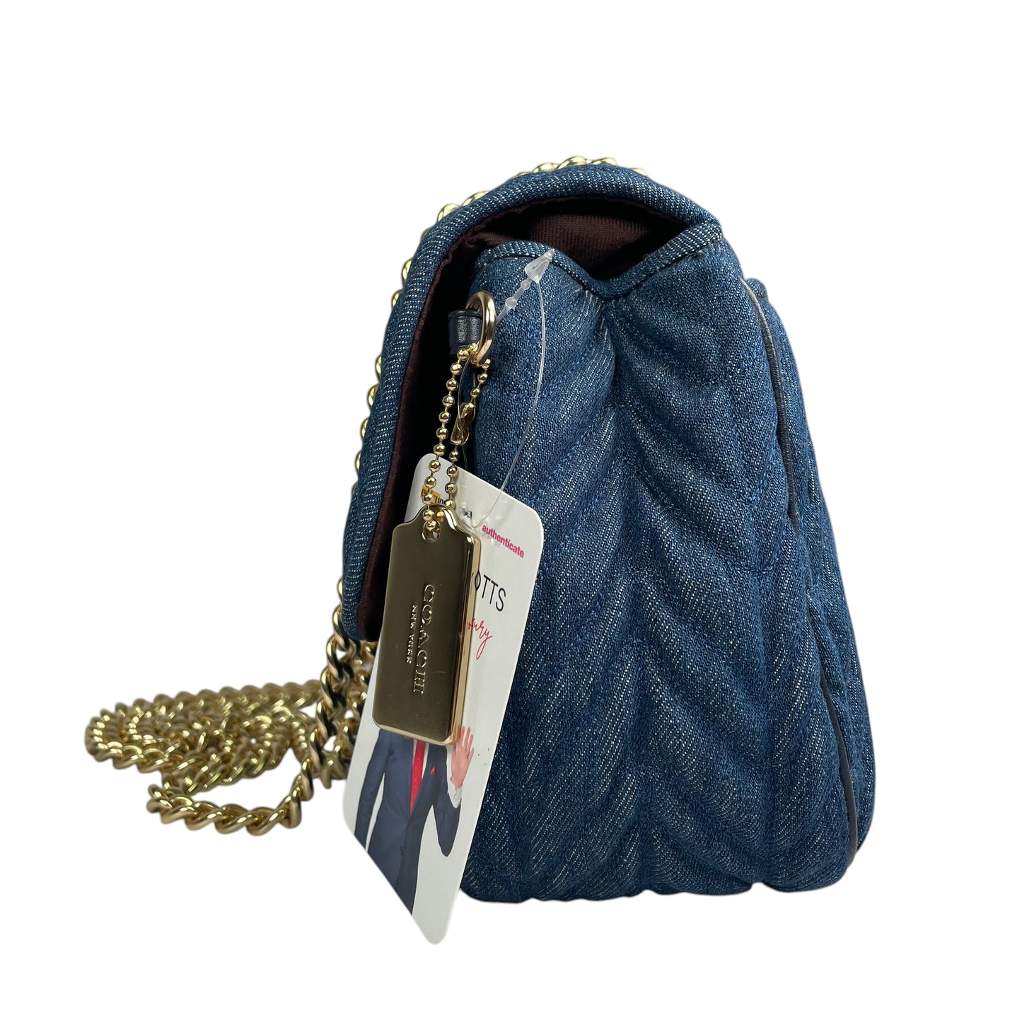 Coach Cassidy Denim Twist Quilted 2-Way Flap Turn-Lock Crossbody Shoulder Purse