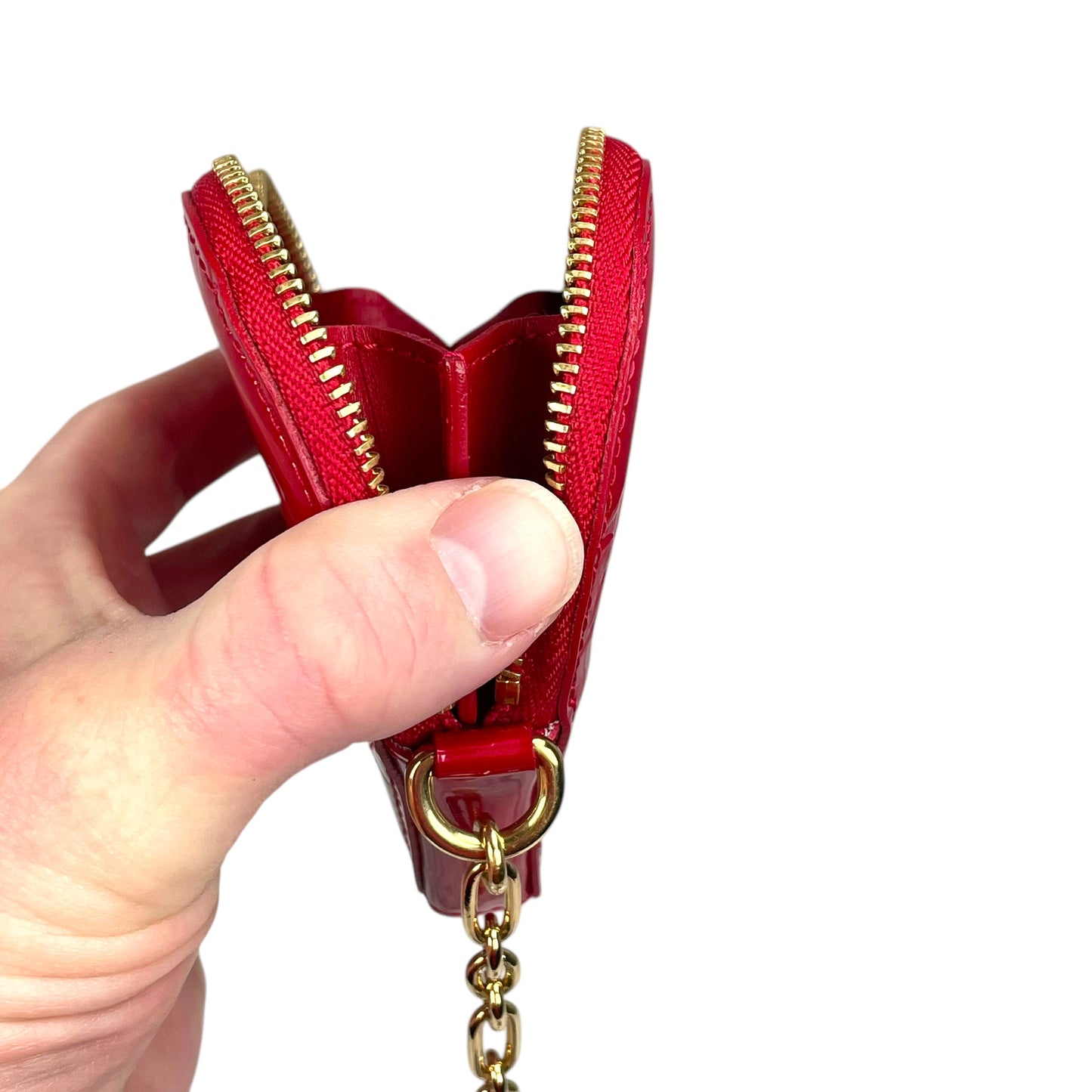 Louis Vuitton Red Vernis Coeur Heart Charm Coin Mini Key Chain Pomme D'Amour