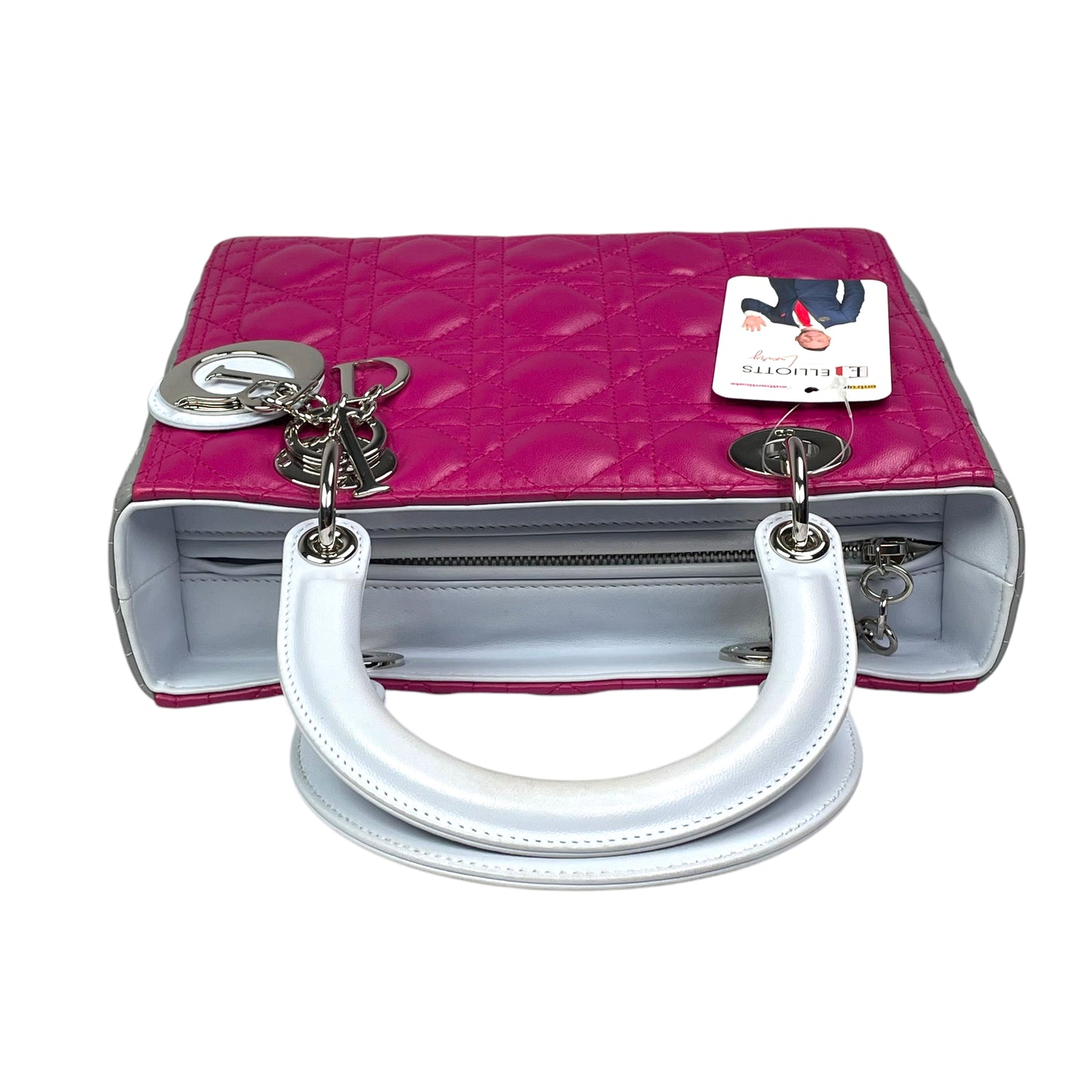 Christian Dior Lady Dior Cannage Limited Tri-Color Magenta Pale Blue Gray Purse