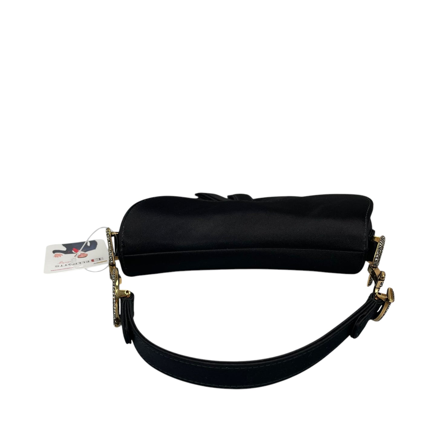 Christian Dior Mini Saddle Bag Black Silk Satin Crystal Encrusted Gold Hardware