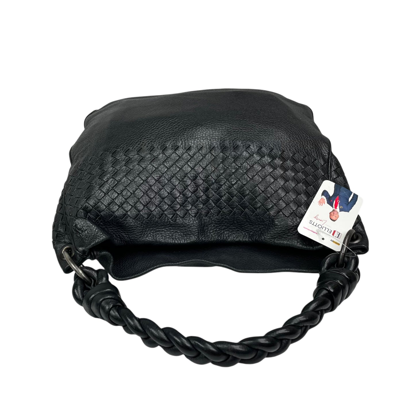 Bottega Veneta Intrecciato Black Medium Leather Gunmetal Hobo Shoulder Purse