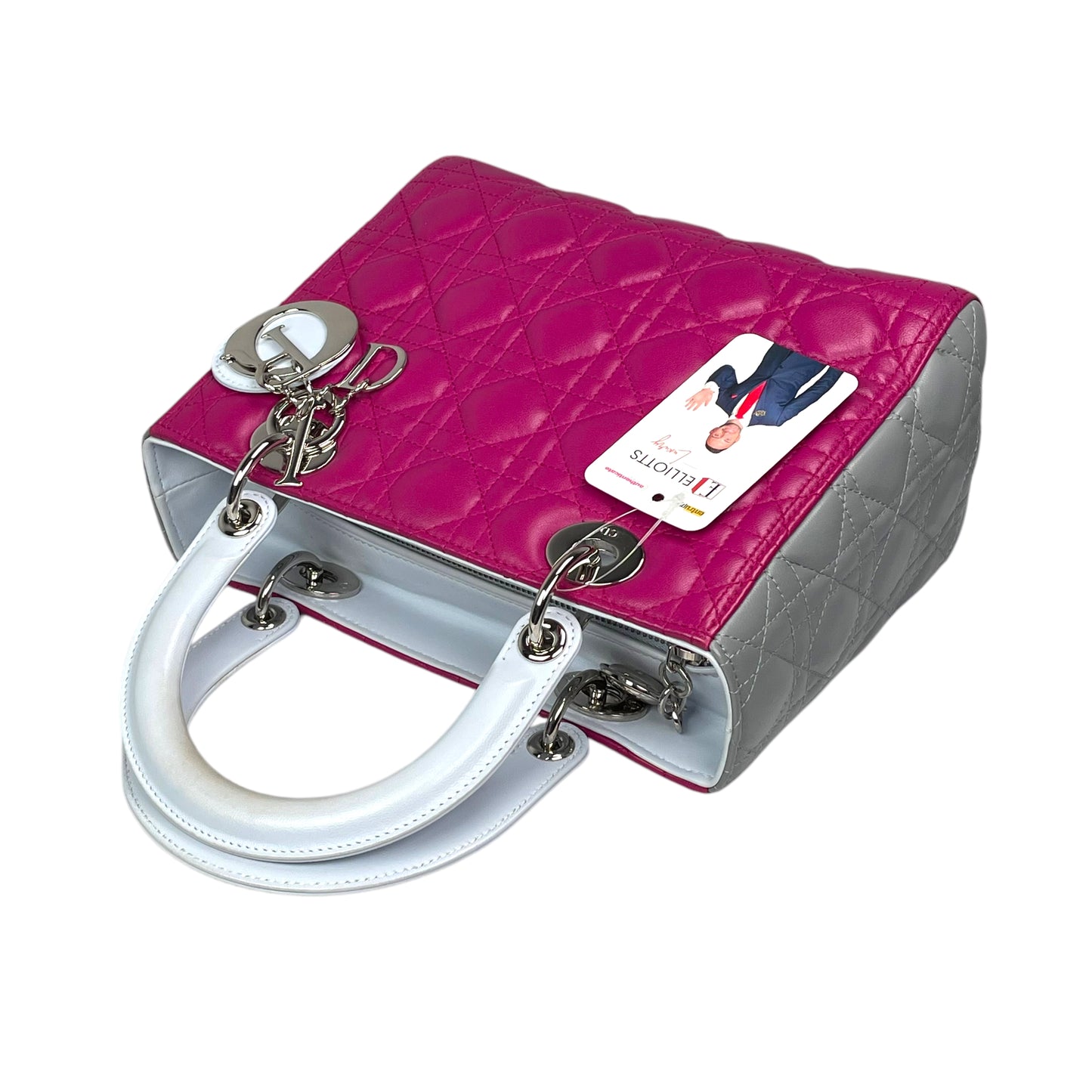 Christian Dior Lady Dior Cannage Limited Tri-Color Magenta Pale Blue Gray Purse